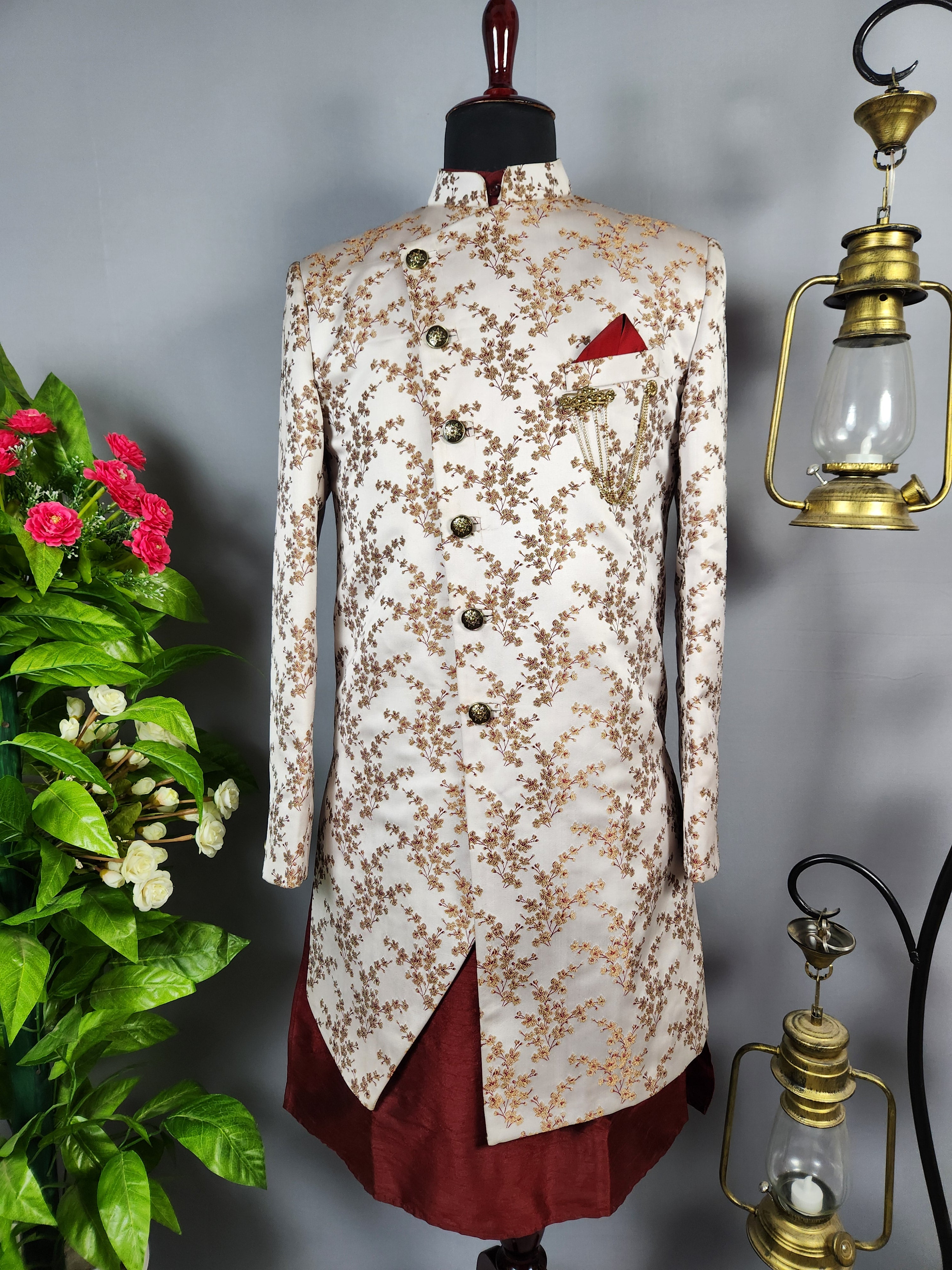 Peach Indo-Western Sherwani for Men | Indian Groom Wedding Outfit