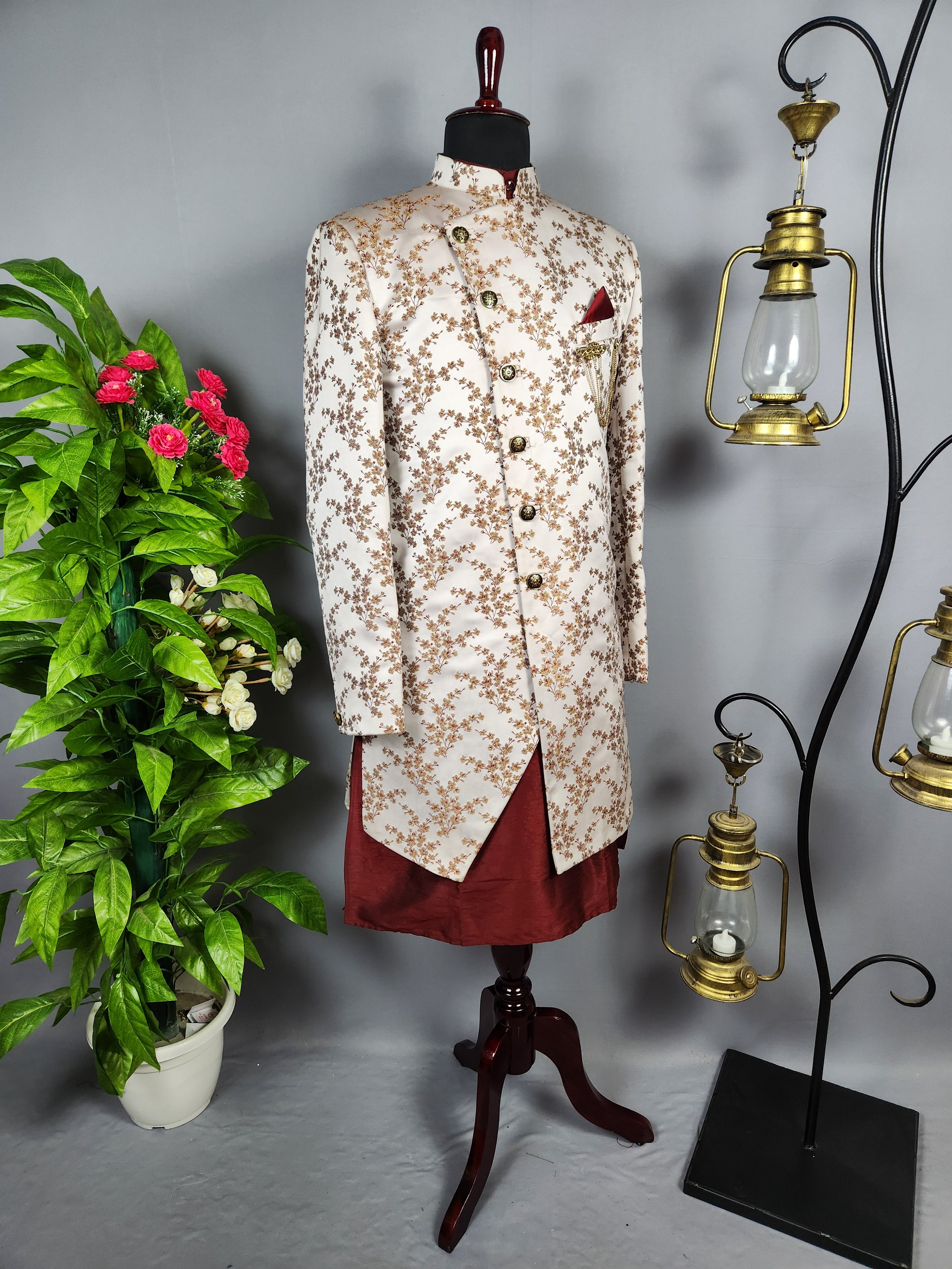 Peach Indo-Western Sherwani for Men | Indian Groom Wedding Outfit
