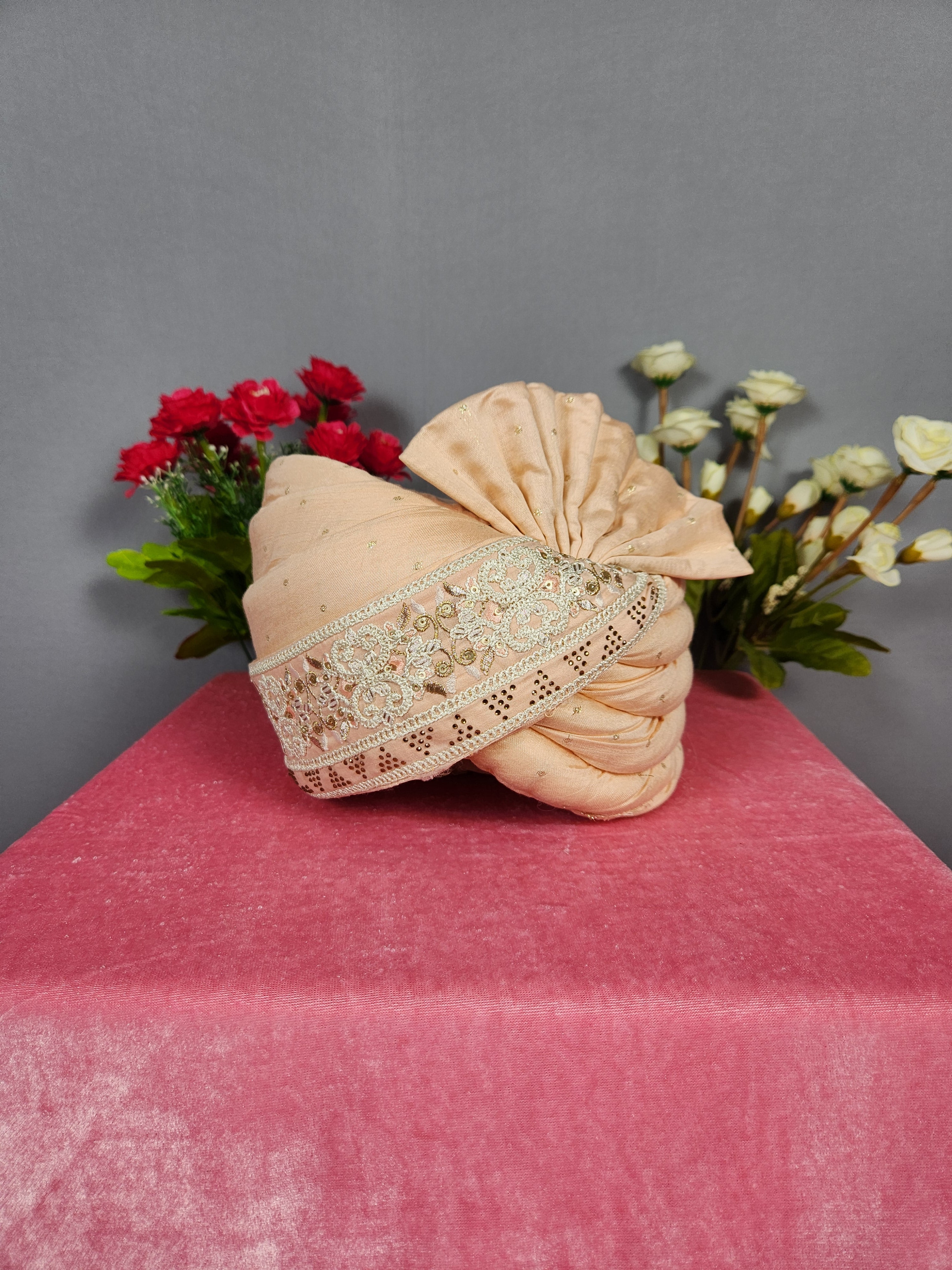 Peach Groom Turban Shawl Set