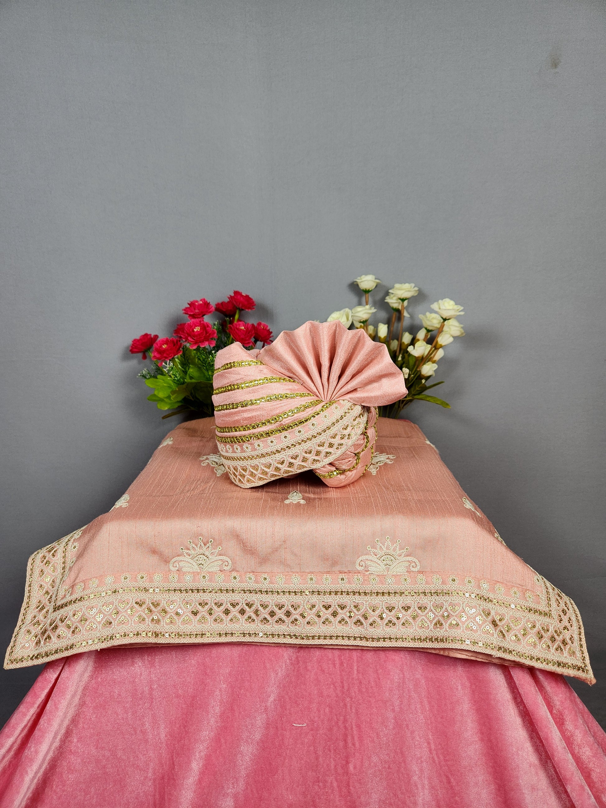 Peach Groom Turban Shawl 
