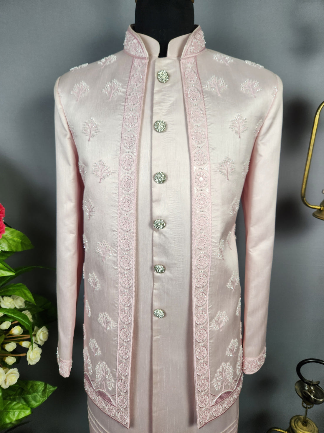 Baby Pink Indo-Western Sherwani for Men 