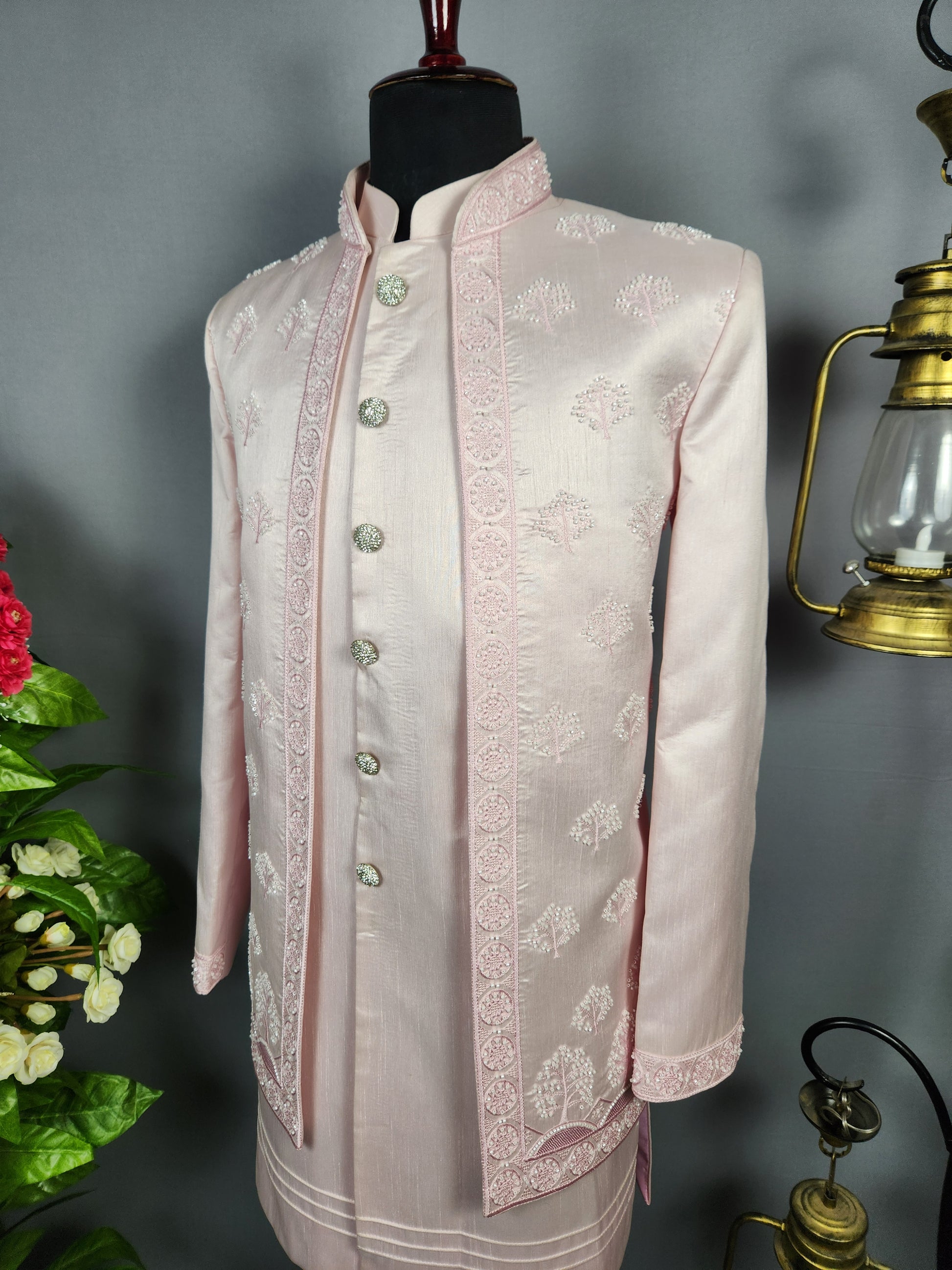 Baby Pink Indo-Western Sherwani for Men 