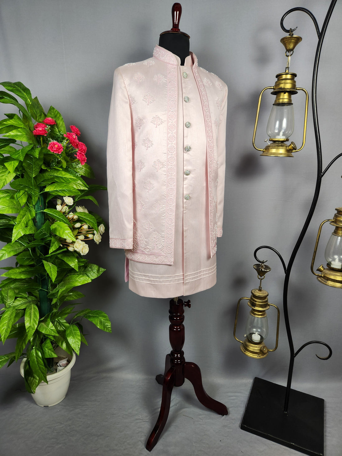 Baby Pink Indo-Western Sherwani for Men 