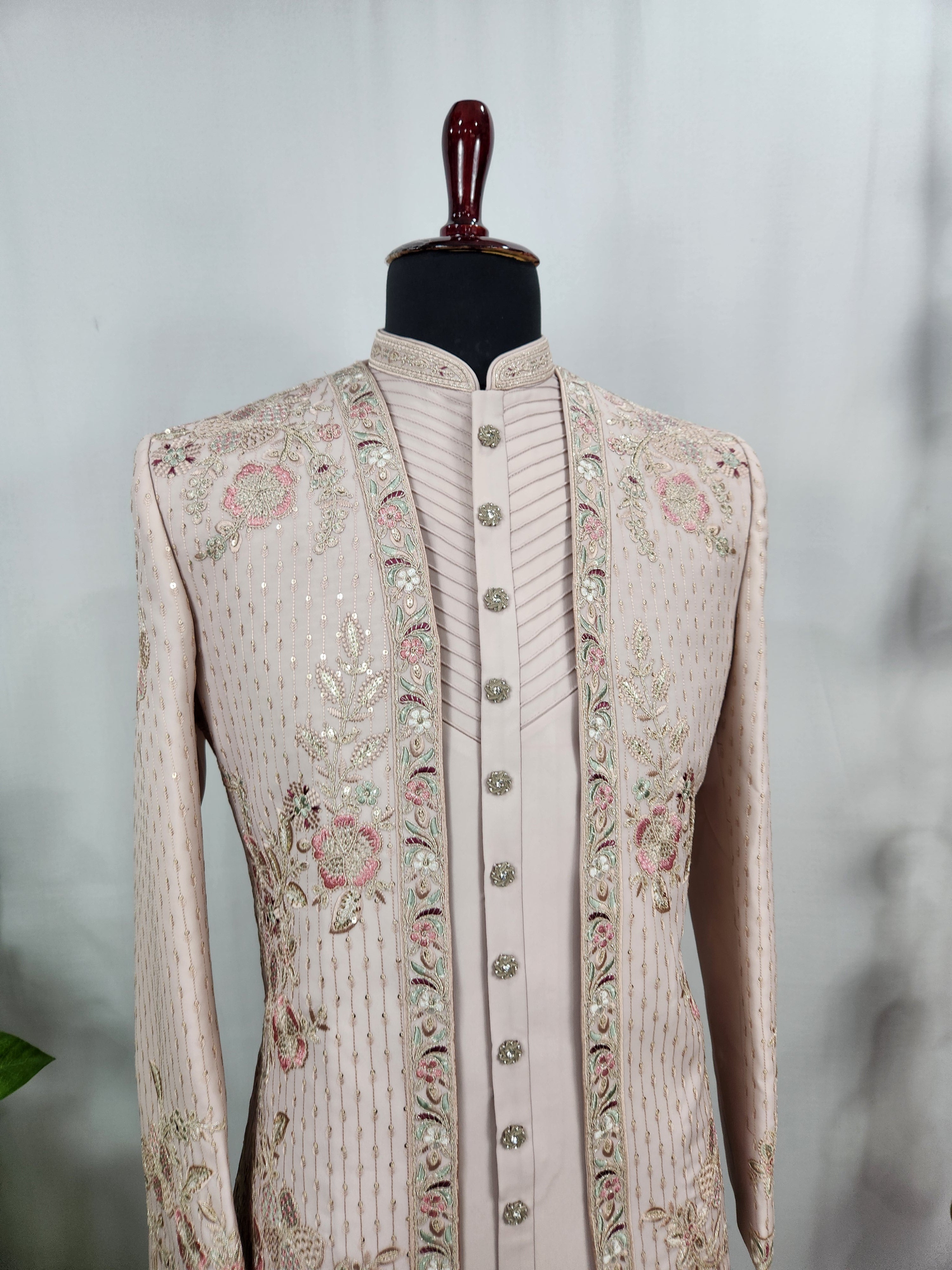 Pink Indo-Western Sherwani for Men | Indian Groom Wedding Outfit