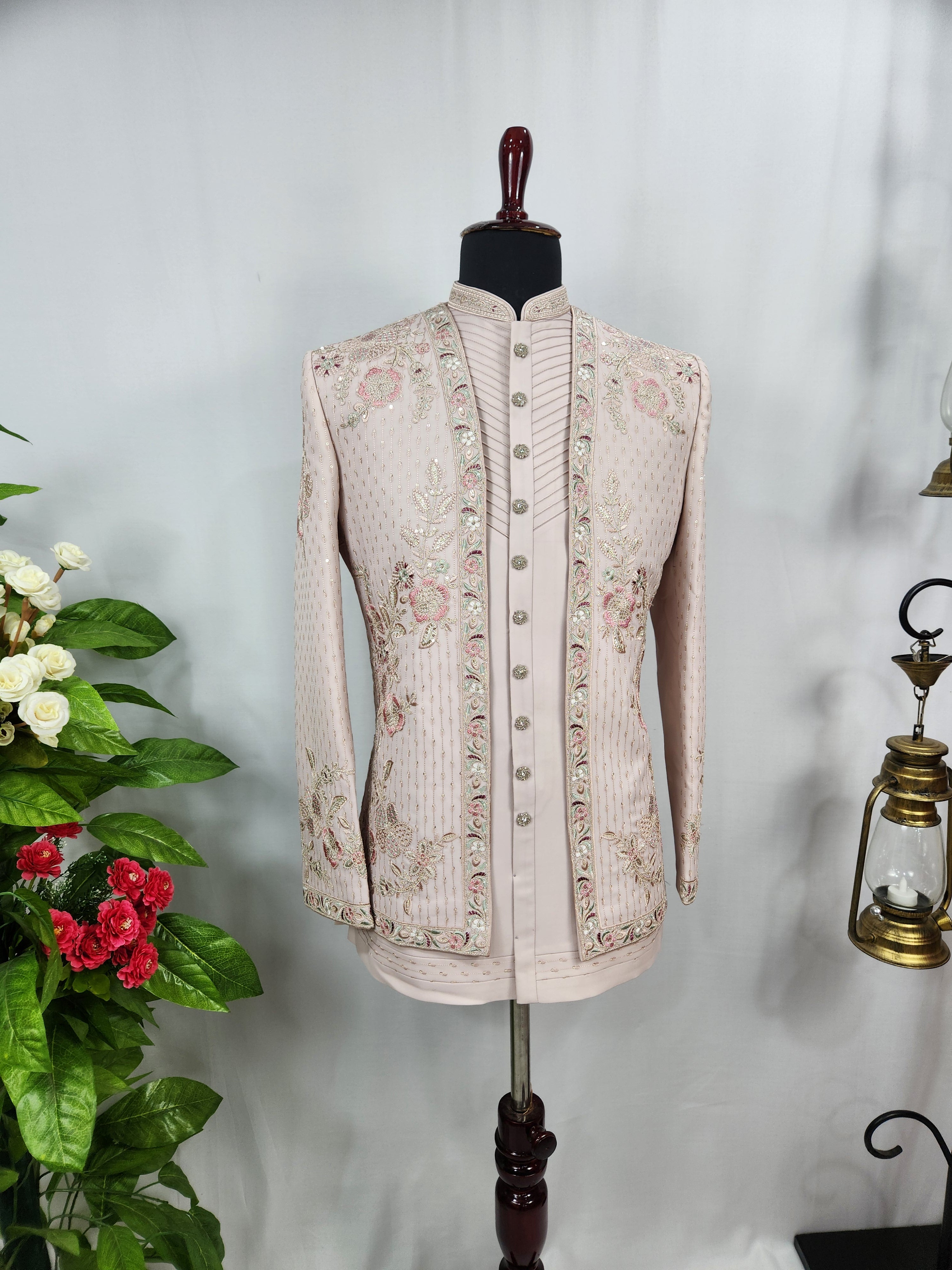 Pink Indo-Western Sherwani for Men | Indian Groom Wedding Outfit