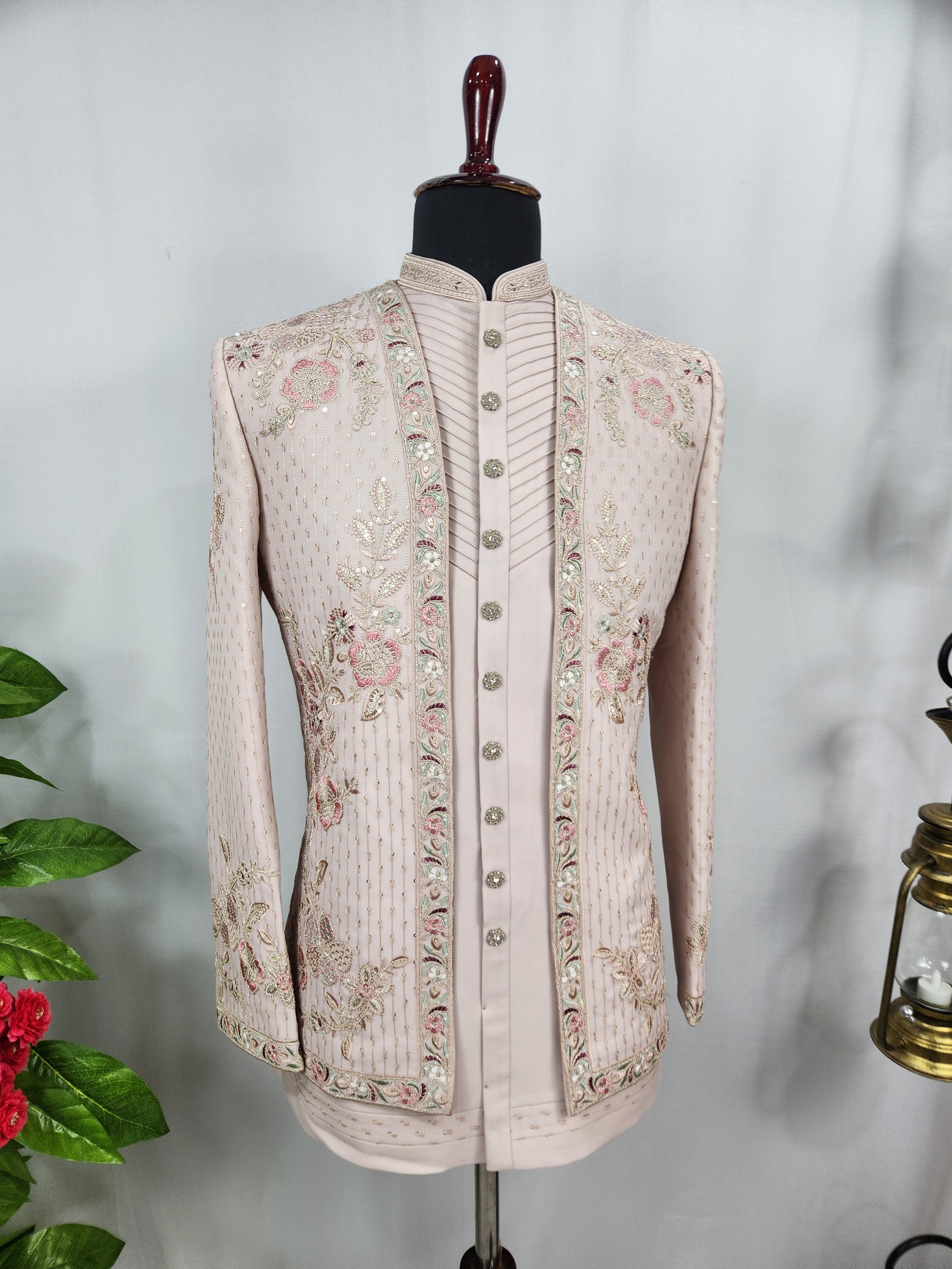 Pink Indo-Western Sherwani for Men | Indian Groom Wedding Outfit