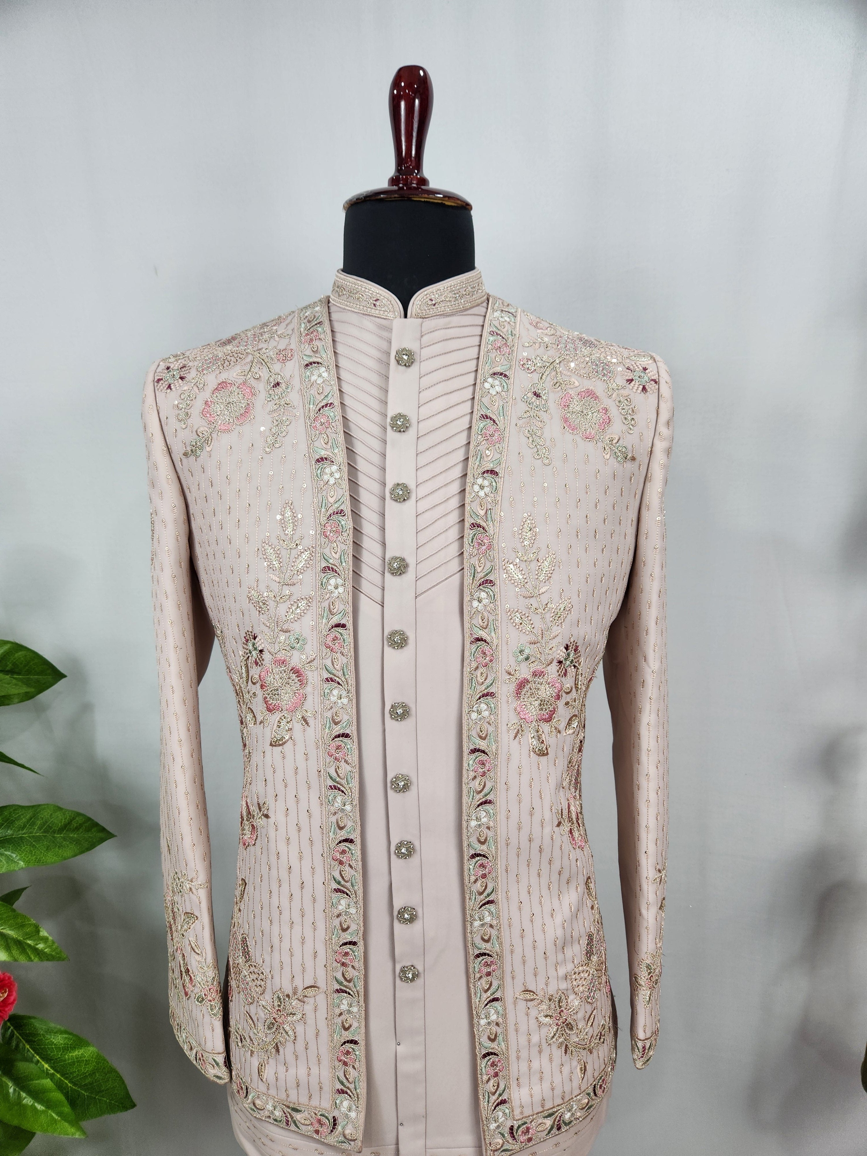 Pink Indo-Western Sherwani for Men | Indian Groom Wedding Outfit