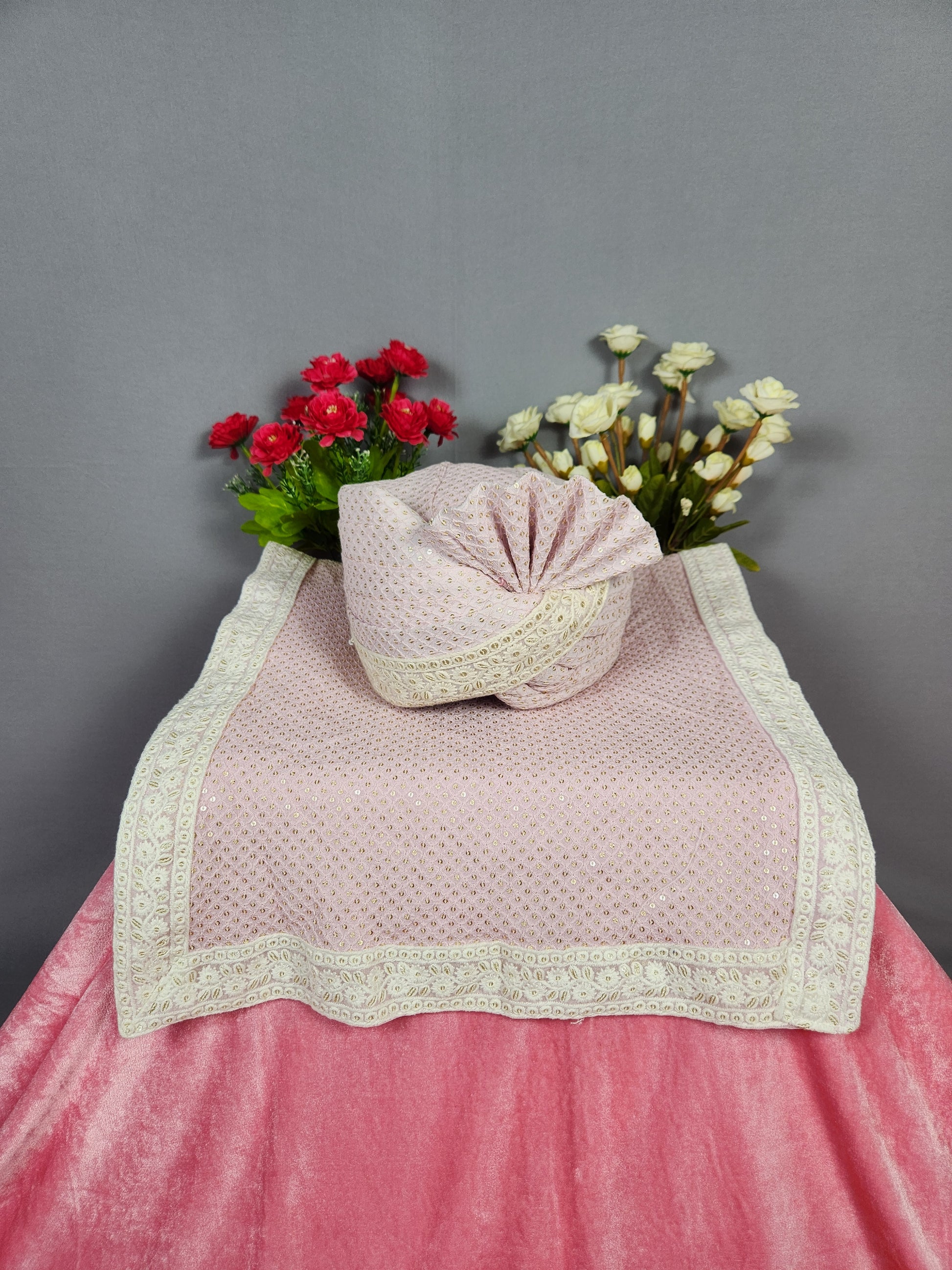 Pink Groom Turban Shawl Set
