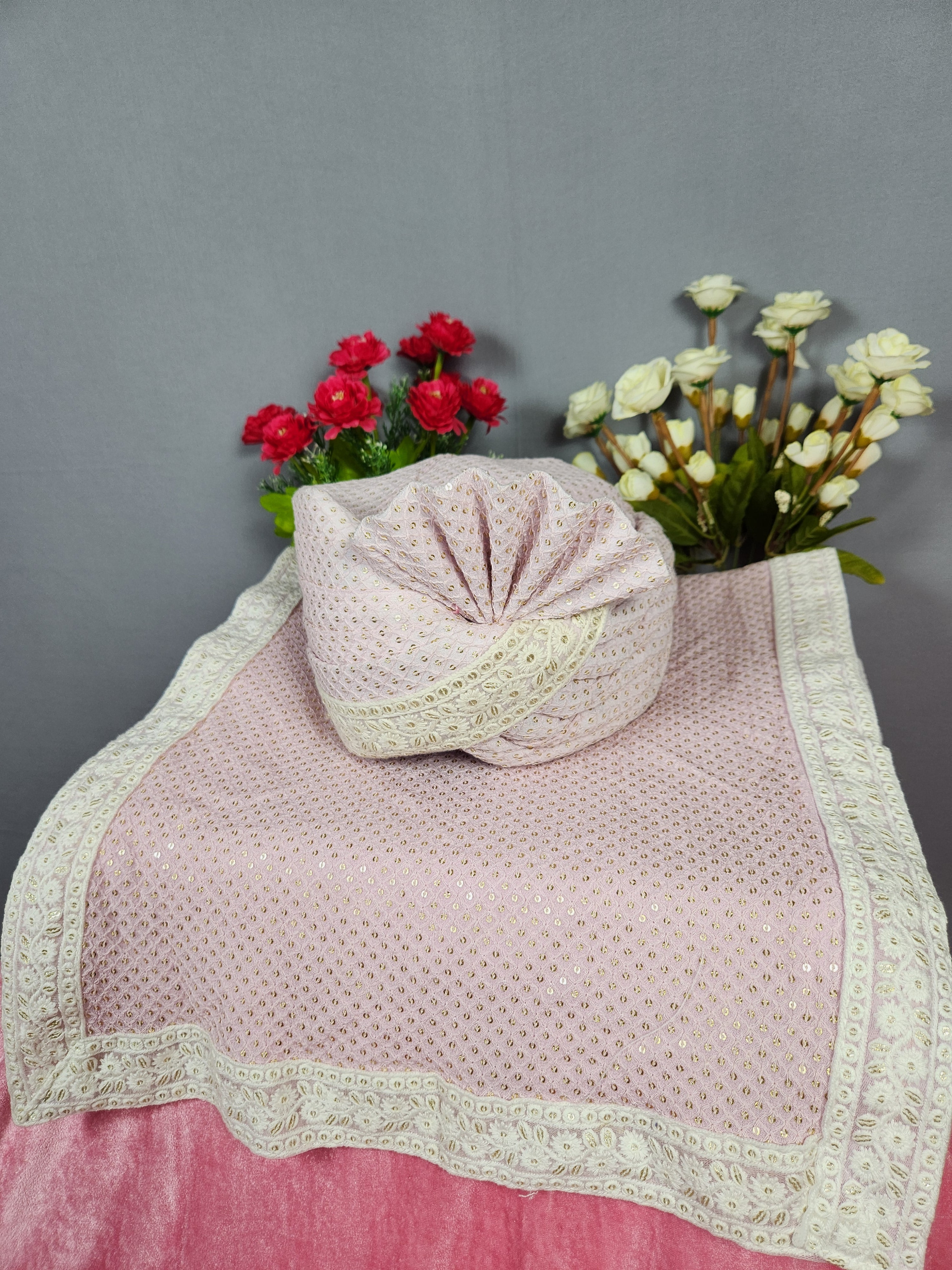 Pink Groom Turban Shawl Set