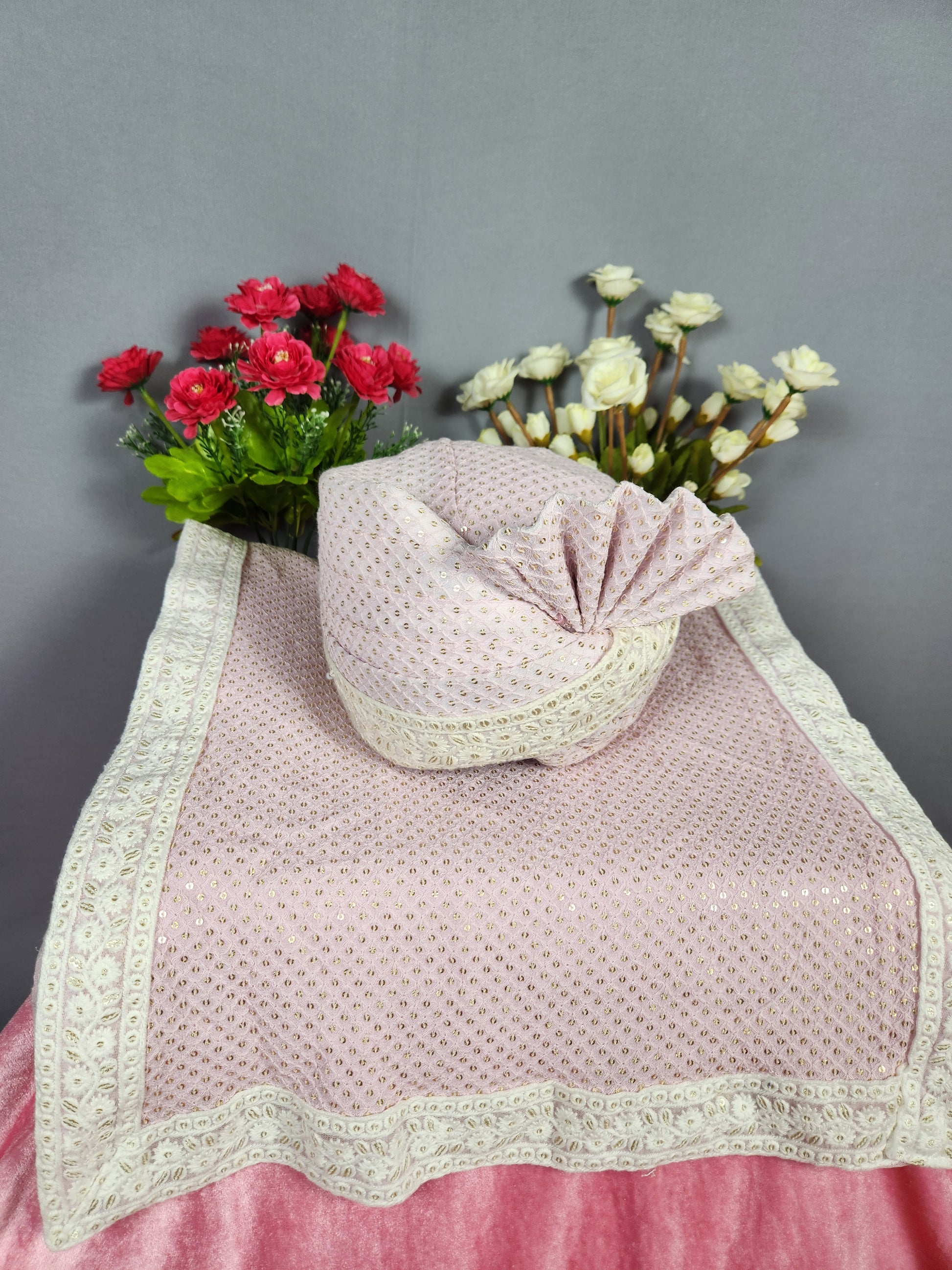 Pink Groom Turban Shawl Set