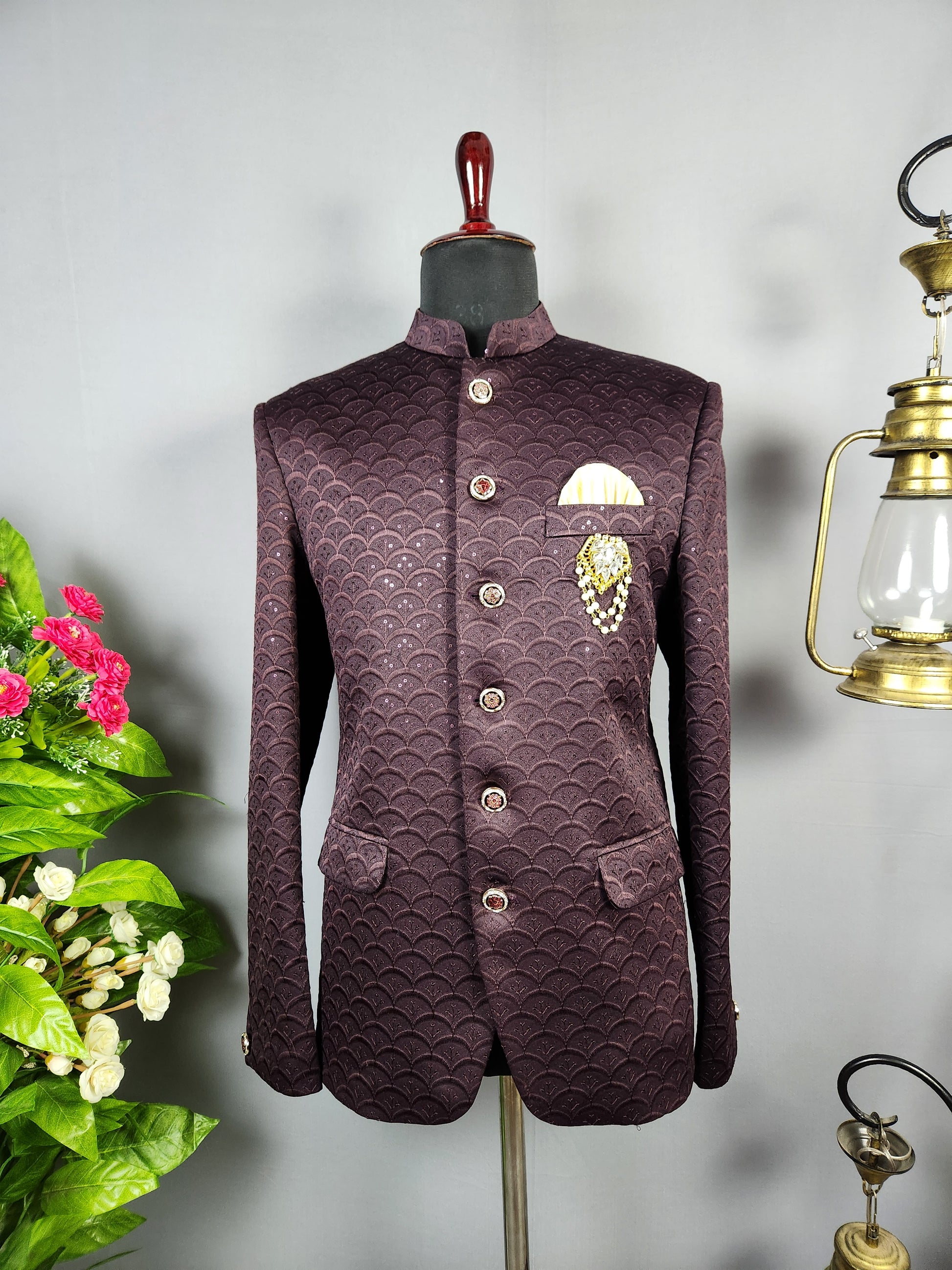 Plum Jodhpuri Suit for Men  -   Indian Wedding Outfit for Men
