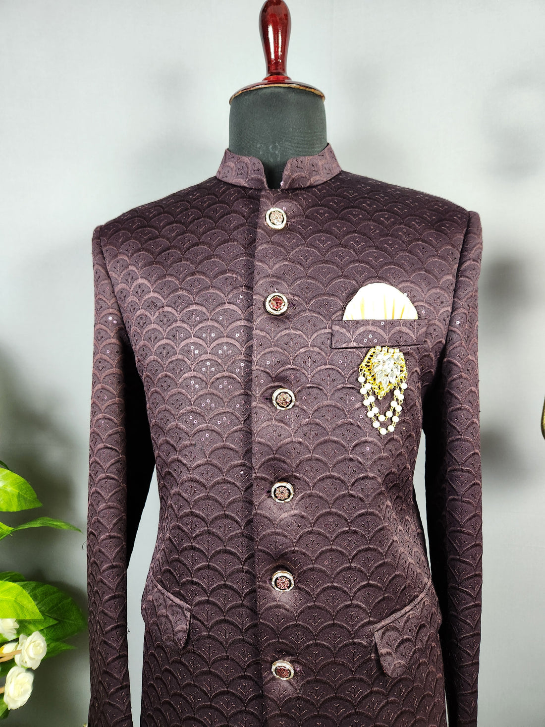 Plum Jodhpuri Suit for Men  -   Indian Wedding Outfit for Men

