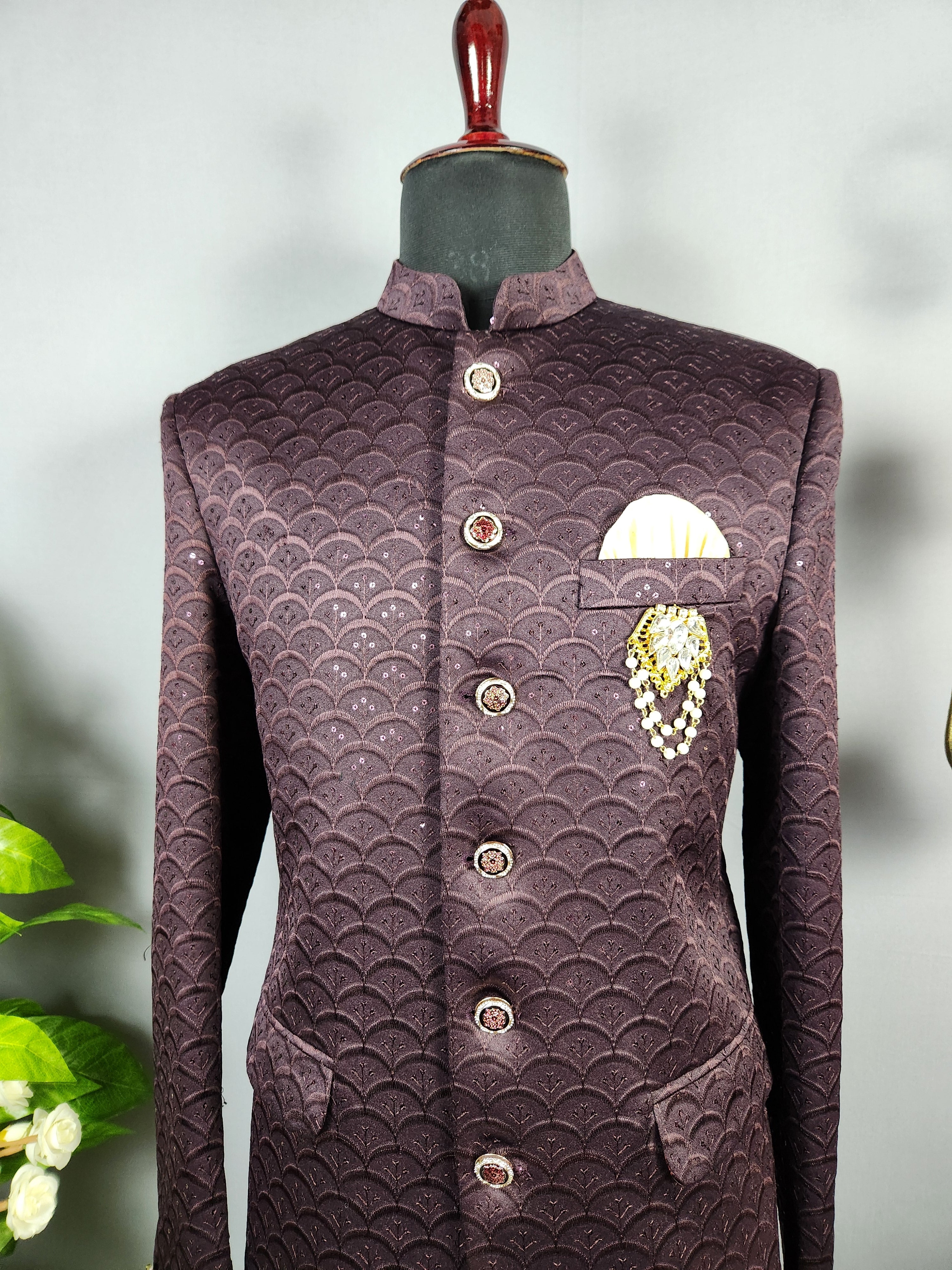 Plum Jodhpuri Suit for Men  -   Indian Wedding Outfit for Men
