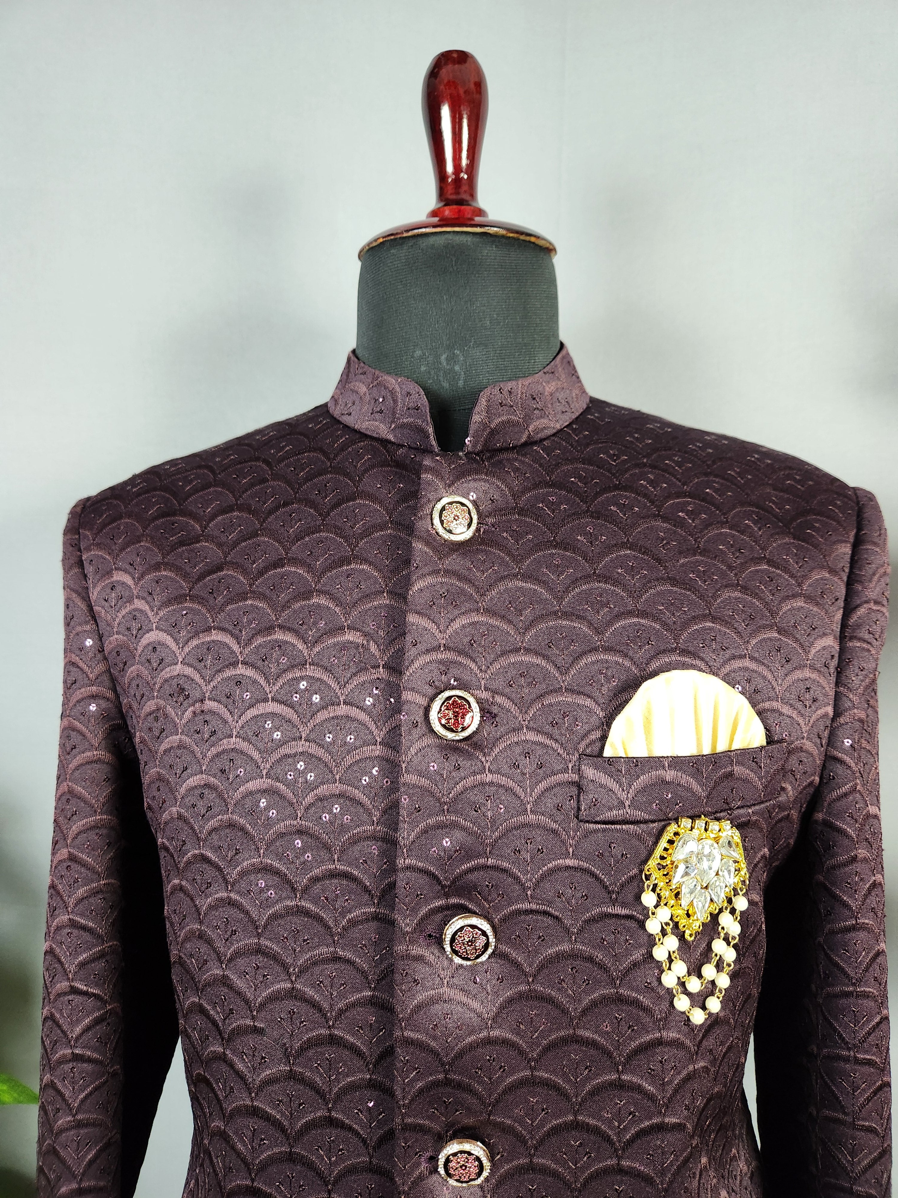 Plum Jodhpuri Suit for Men  -   Indian Wedding Outfit for Men
