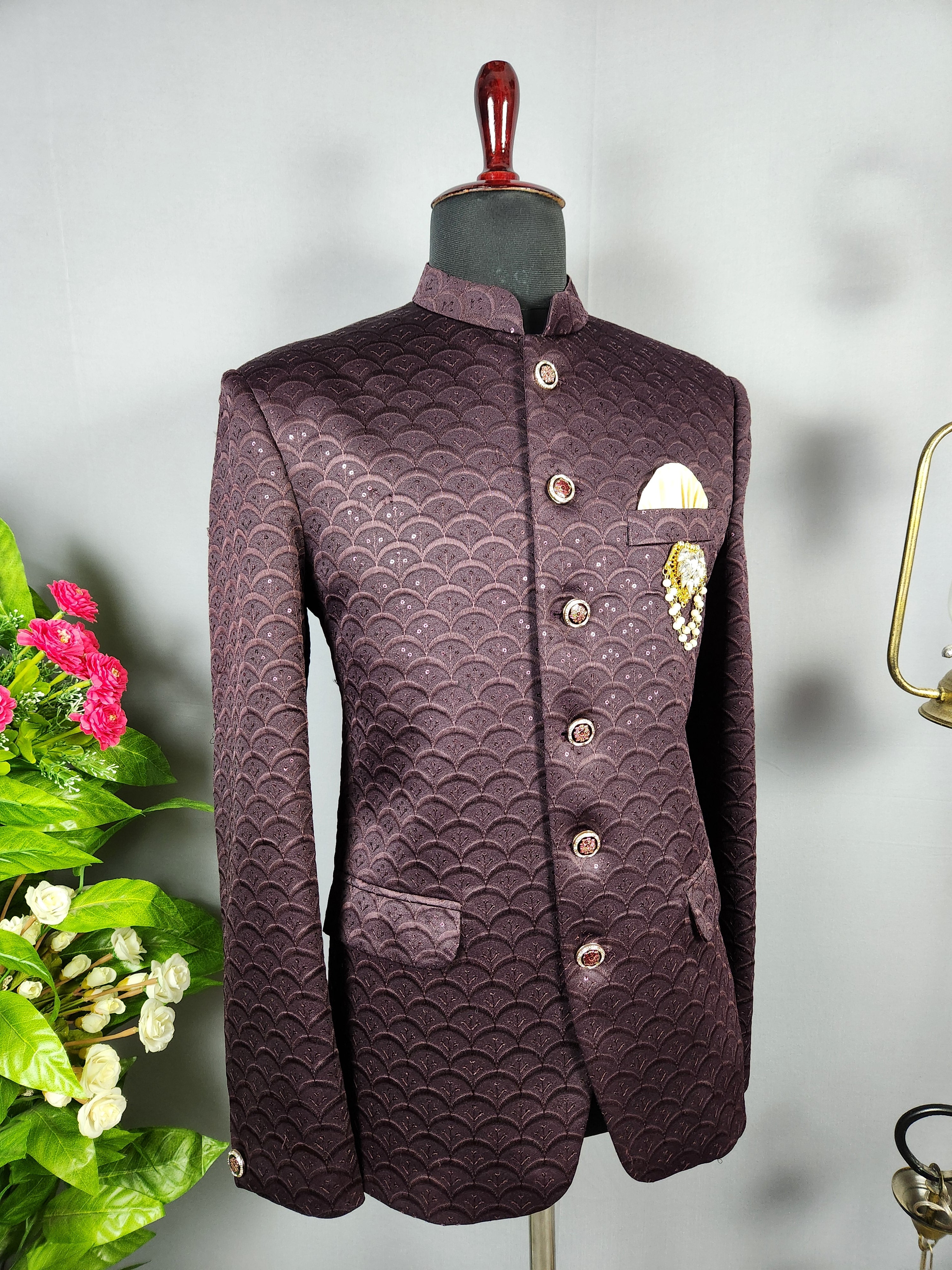 Plum Jodhpuri Suit for Men  -   Indian Wedding Outfit for Men
