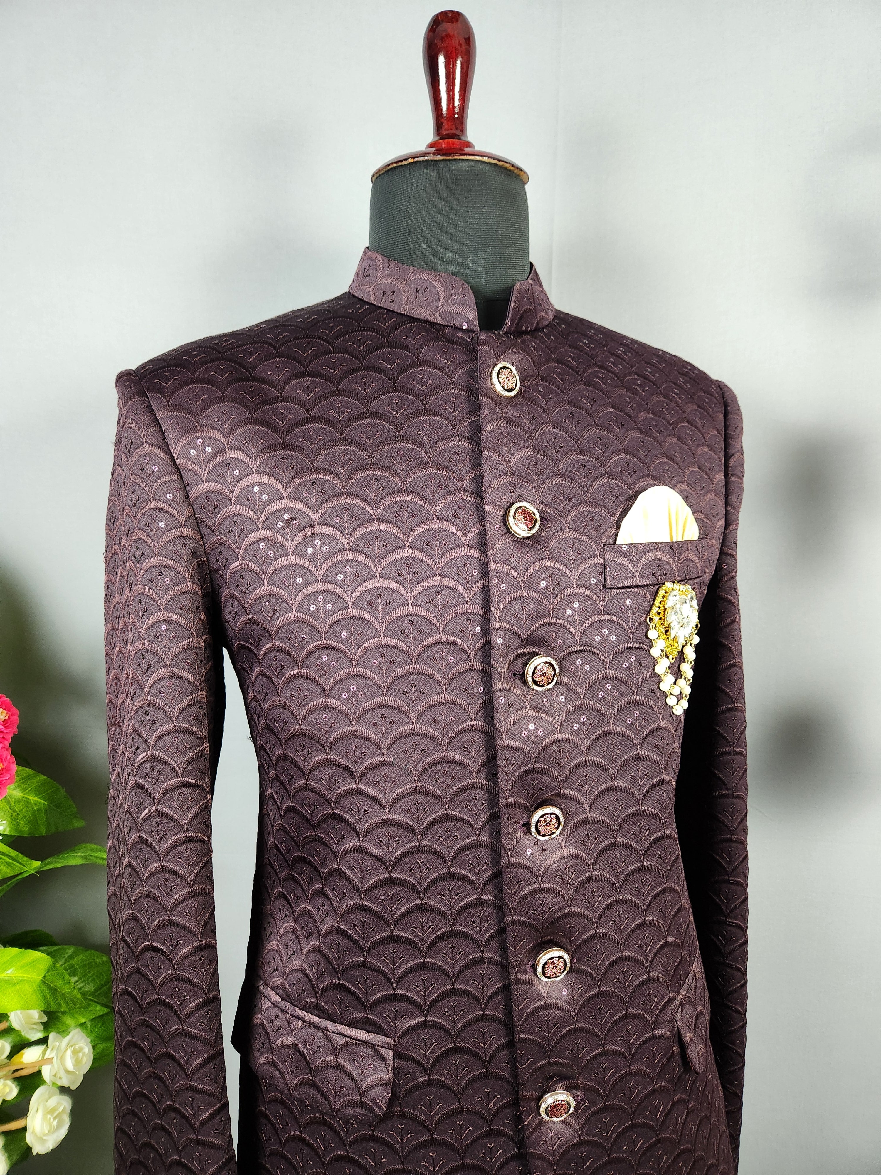 Plum Jodhpuri Suit for Men  -   Indian Wedding Outfit for Men
