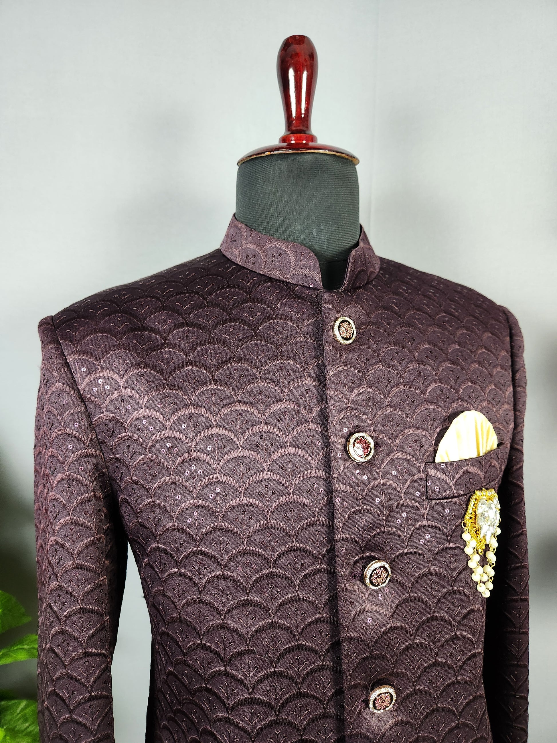 Plum Jodhpuri Suit for Men  -   Indian Wedding Outfit for Men
