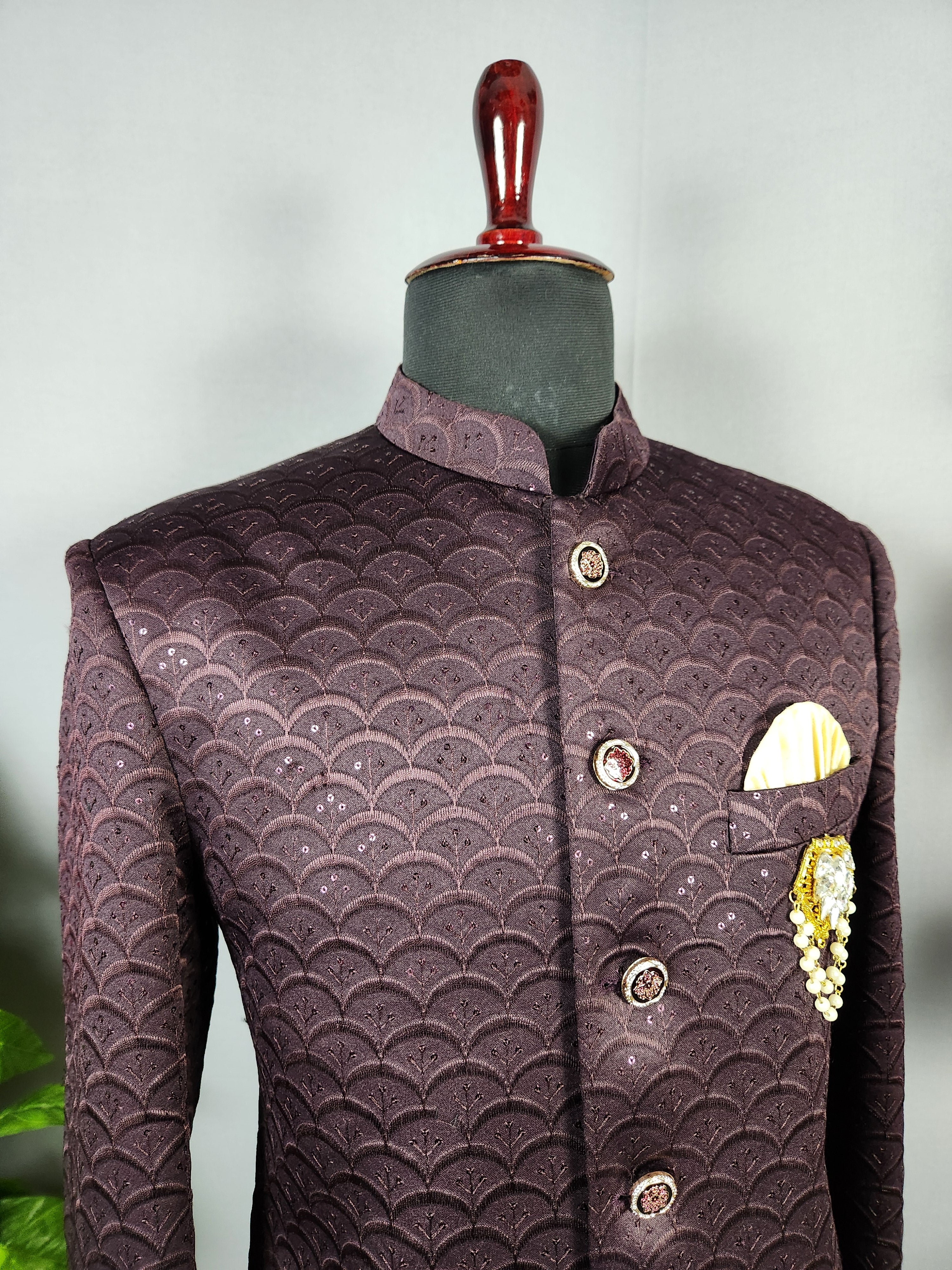 Plum Jodhpuri Suit for Men  -   Indian Wedding Outfit for Men
