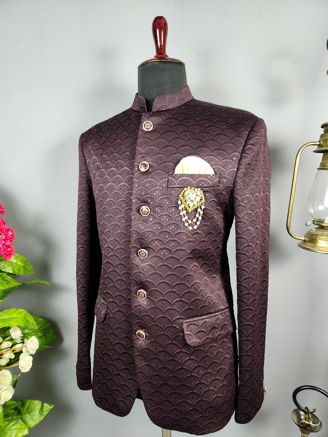 Plum Jodhpuri Suit for Men  -   Indian Wedding Outfit for Men
