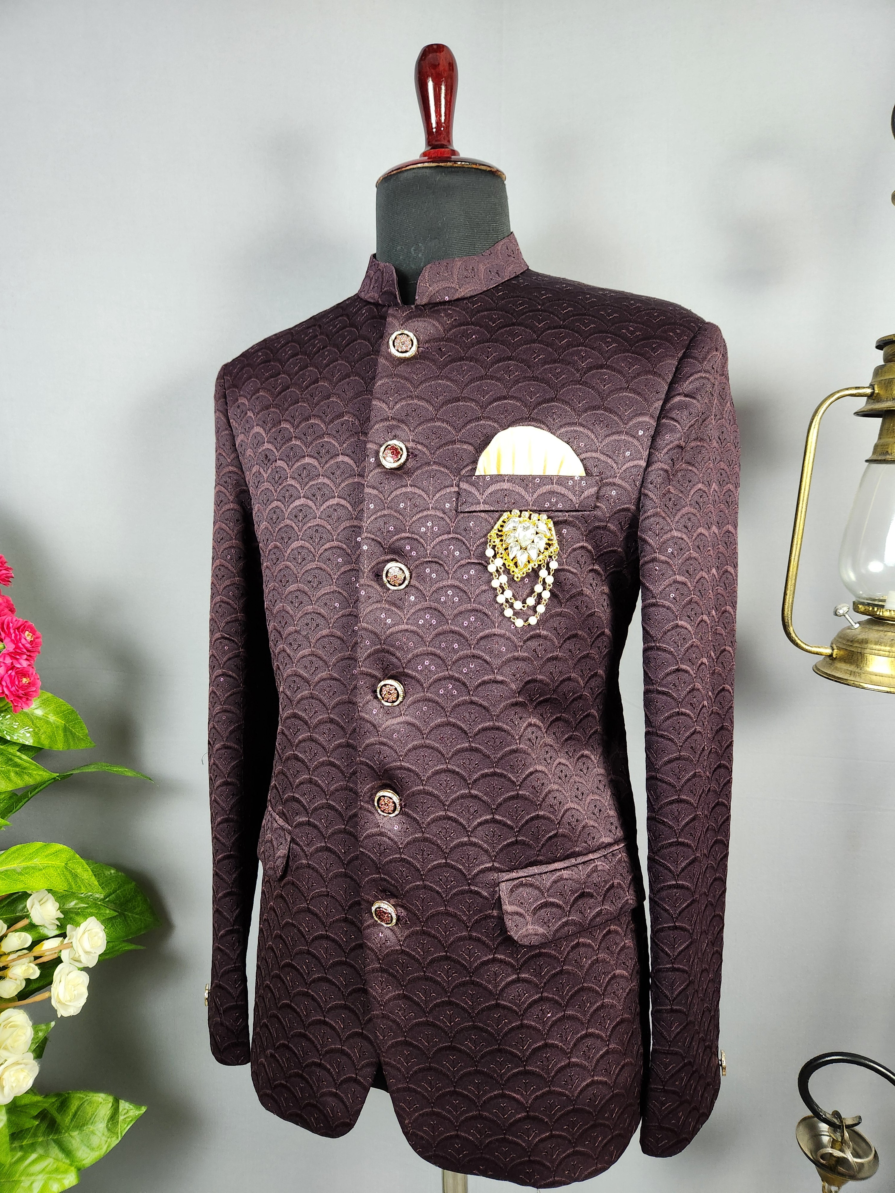 Plum Jodhpuri Suit for Men  -   Indian Wedding Outfit for Men
