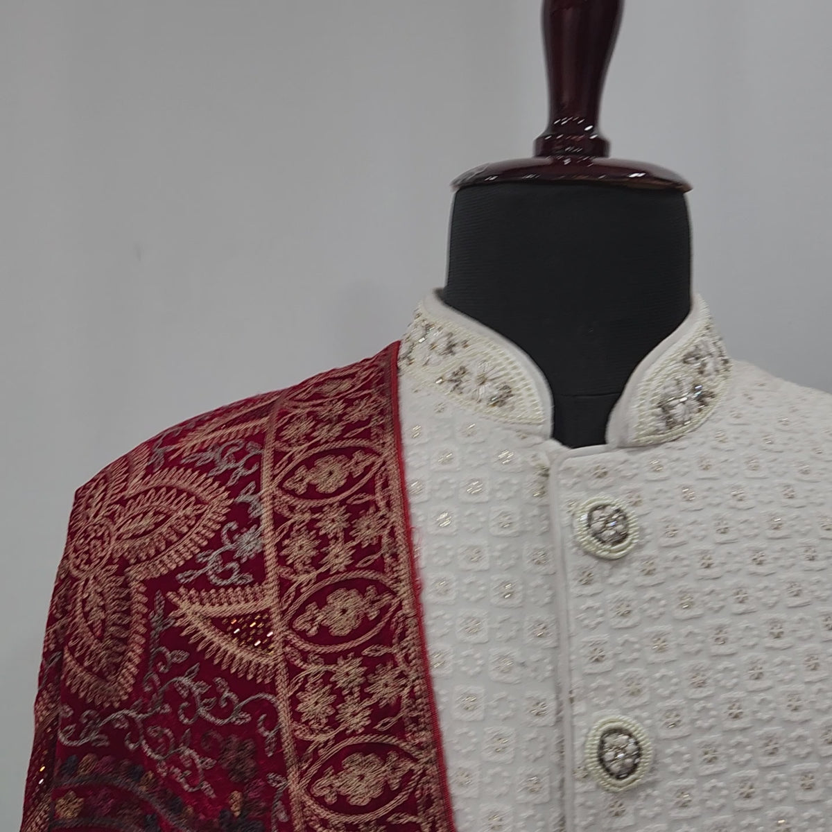 Red Groom Shawl - Multi Color Embroidery | Shawl For Men