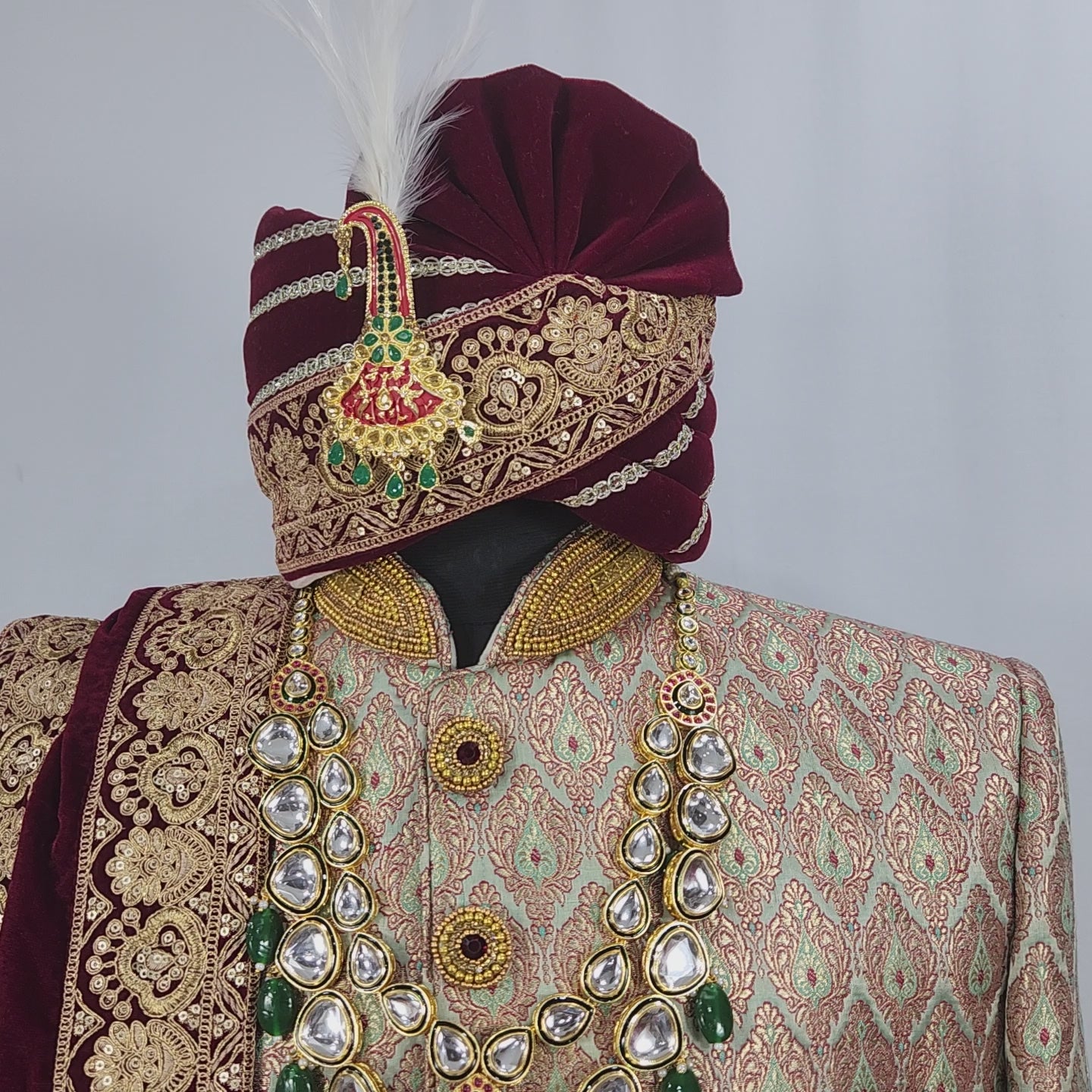 Copper Golden Wedding Groom Sherwani - Antique Work Beads | Sherwani For Men