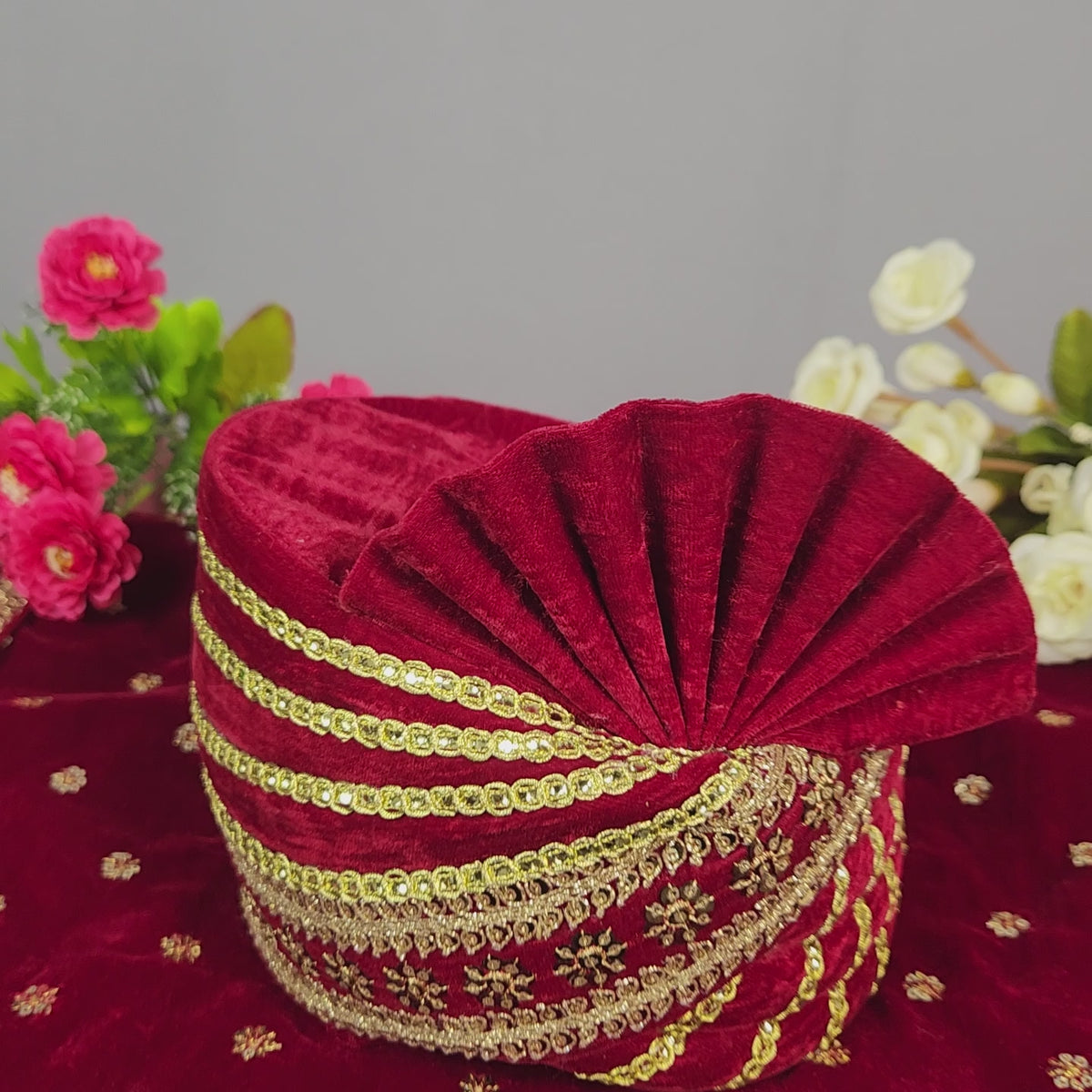 Red Groom Shawl - Golden Sequin Red Stole