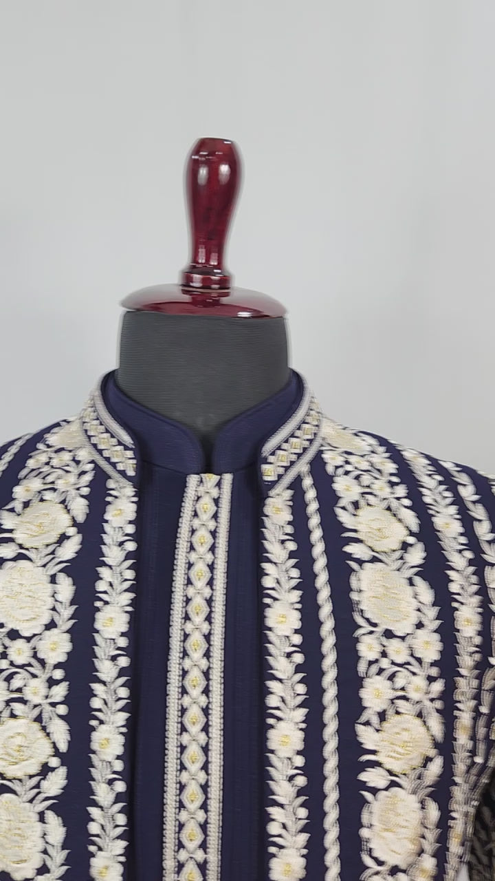 Blue Jodhpuri Suit With Shawl for Wedding – Zardozi Work | Indian Groom Outfit