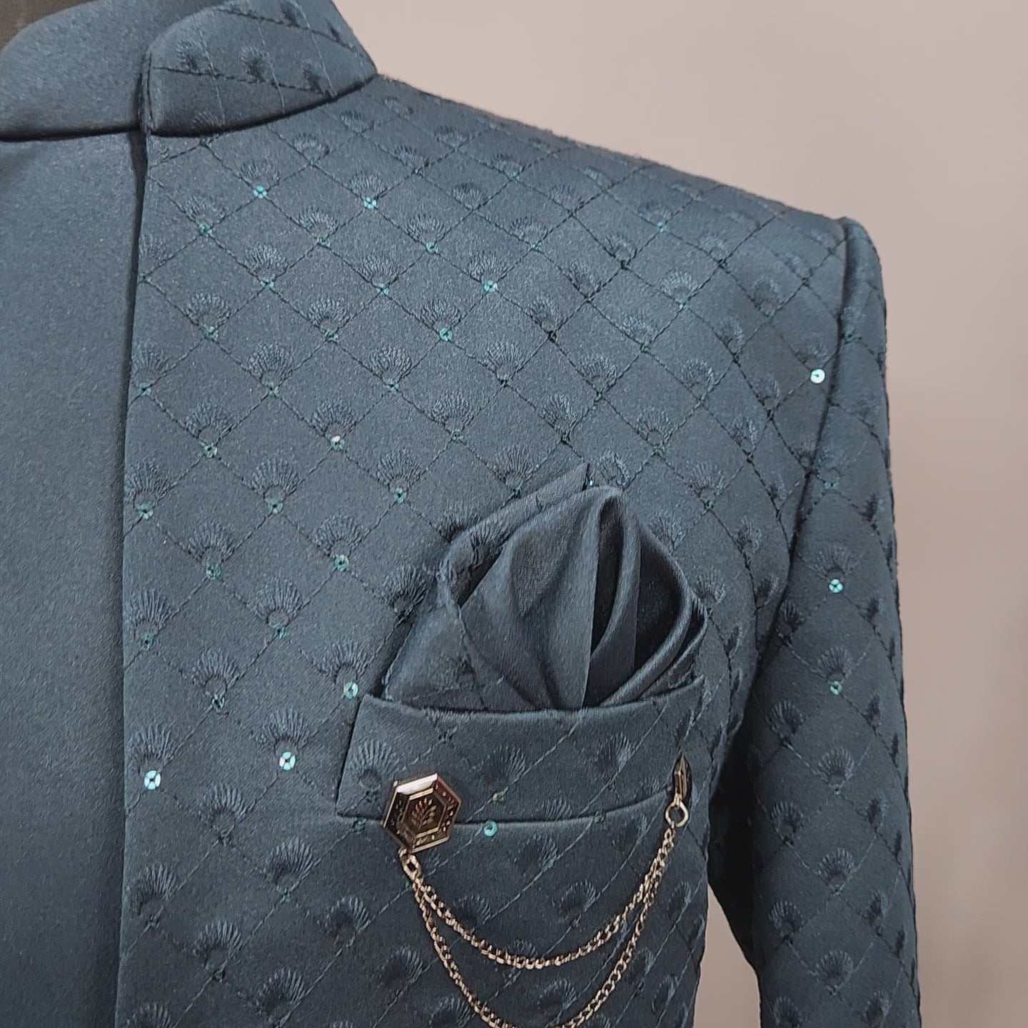 Teal Blue Indo-Western Sherwani for Men | Indian Groom Wedding Outfit