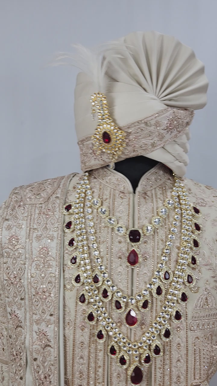 Champagne Golden Wedding Groom Sherwani - Layered Design  | Sherwani For Men