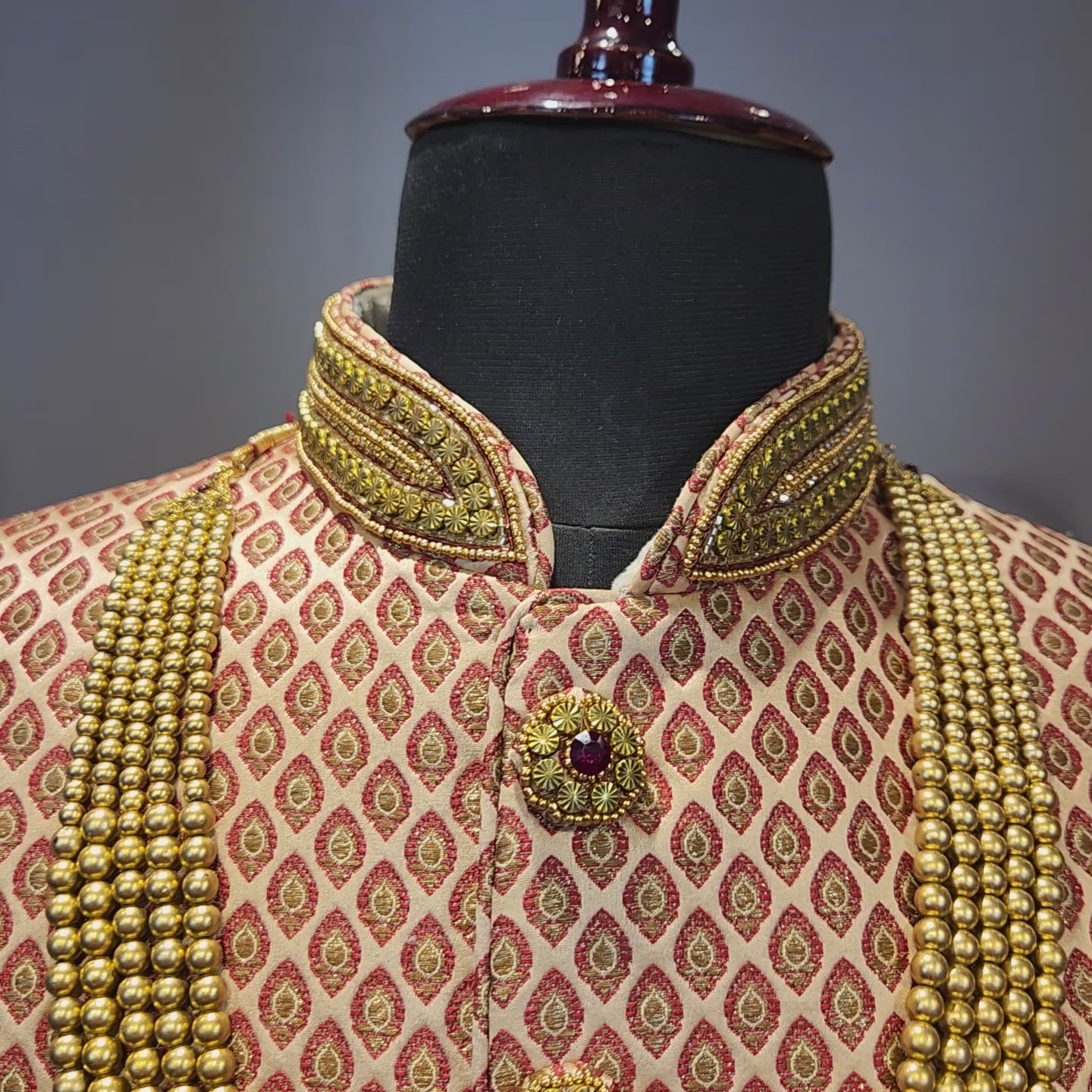 Copper Golden Wedding Groom Sherwani - Red Accent | Sherwani For Men