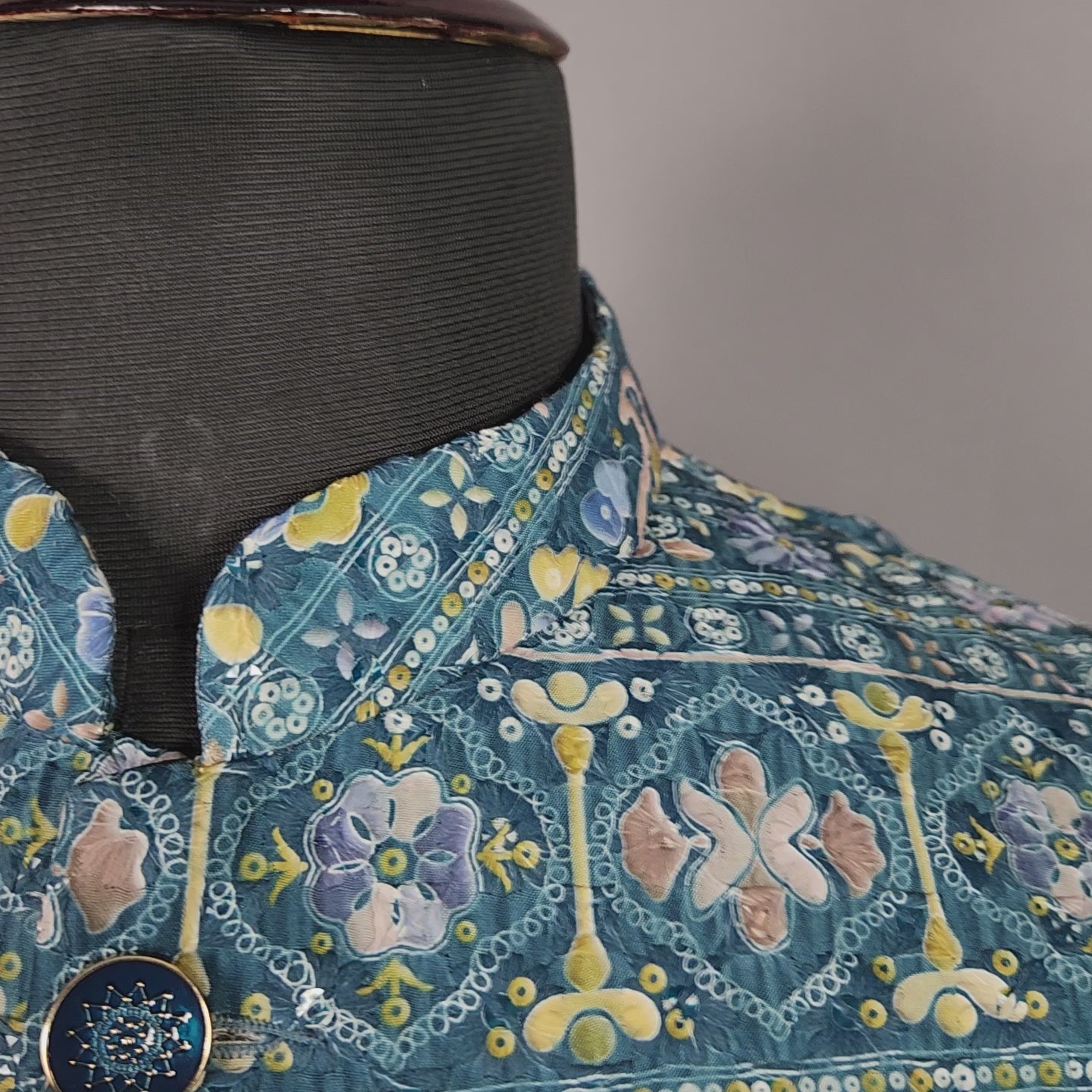 blue printed nehru jacket for men - Indian ethnic waistcoat ideal for weddings, festive events, and traditional functions
