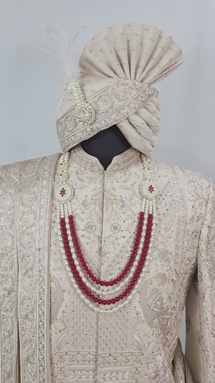 Rose Gold Wedding Groom Sherwani - Peacock Design | Sherwani For Men