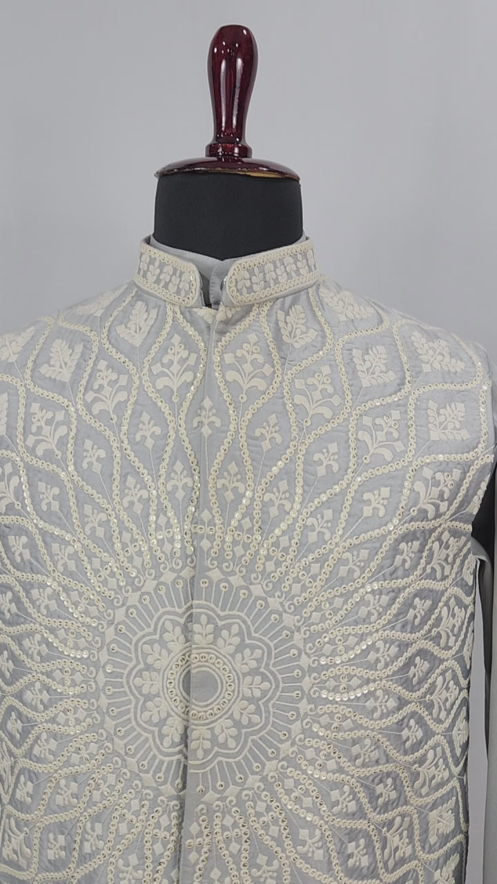 Gray Kurta Jacket Set for Wedding – Designer Indian Outfit