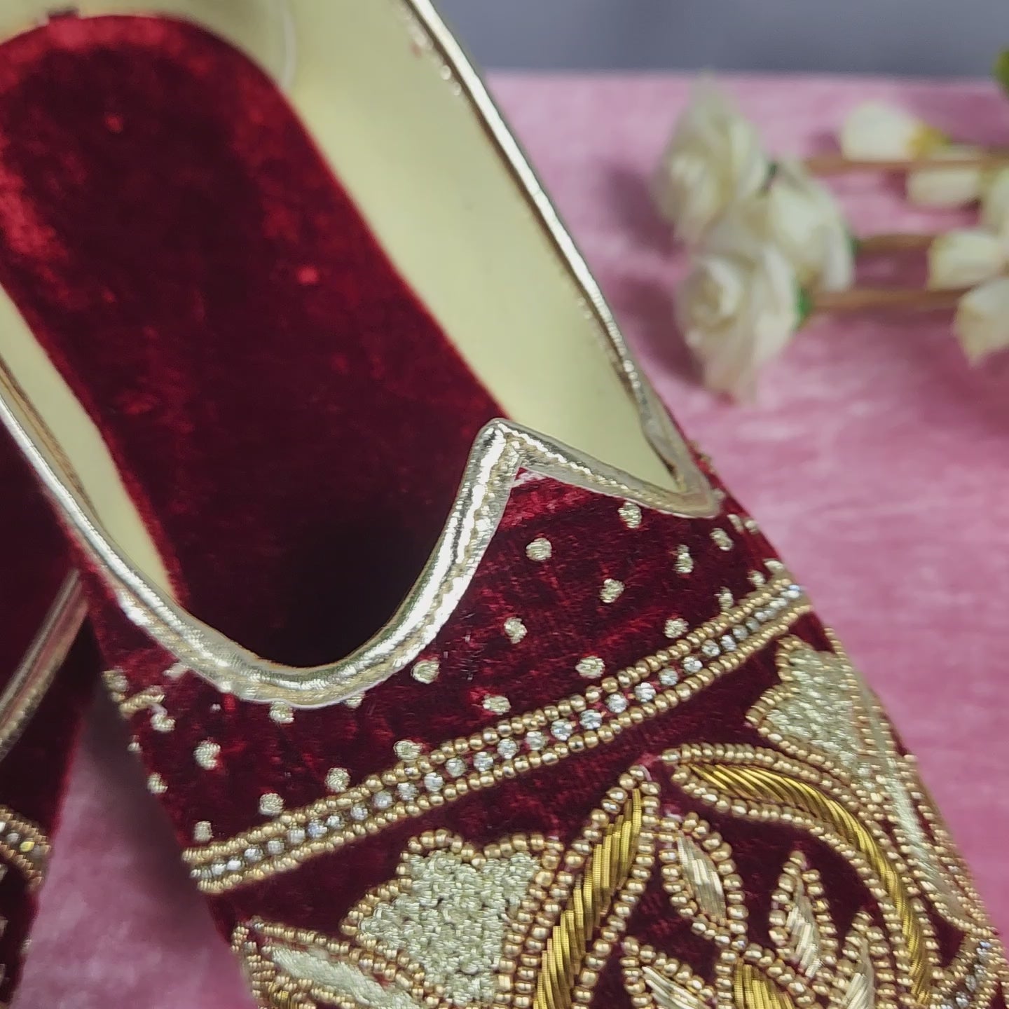 Red Velvet Ethnic Shoes for Men – Designer Indian Jutti & Mojari for Wedding
