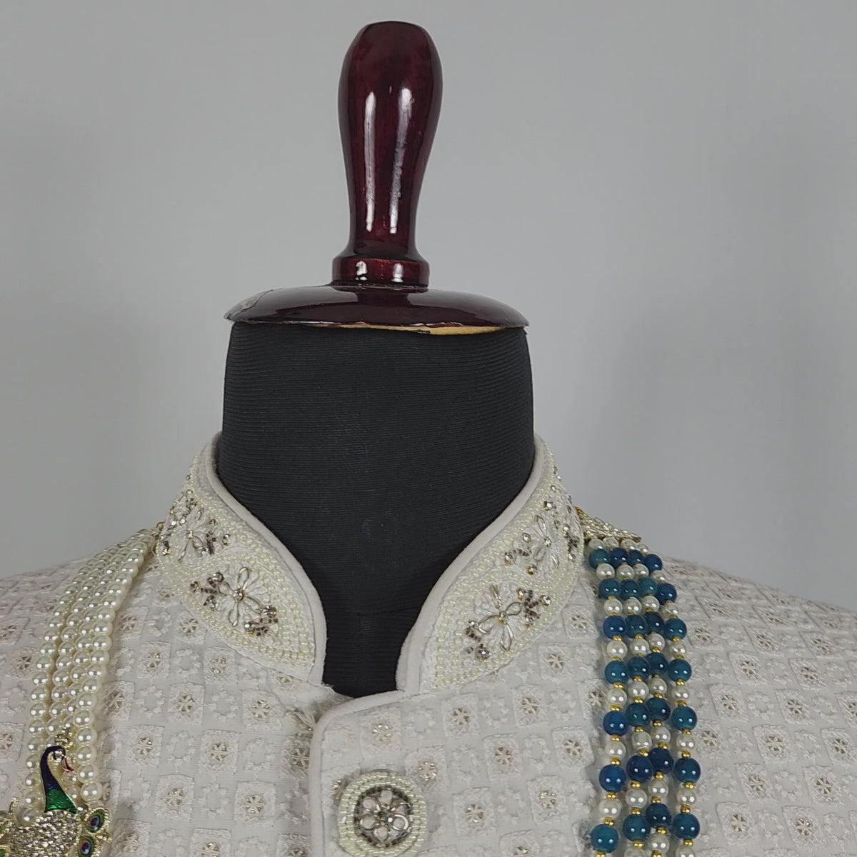 Blue Pearl Necklace Groom - Diamond Brooch | Wedding Mala For Sherwani