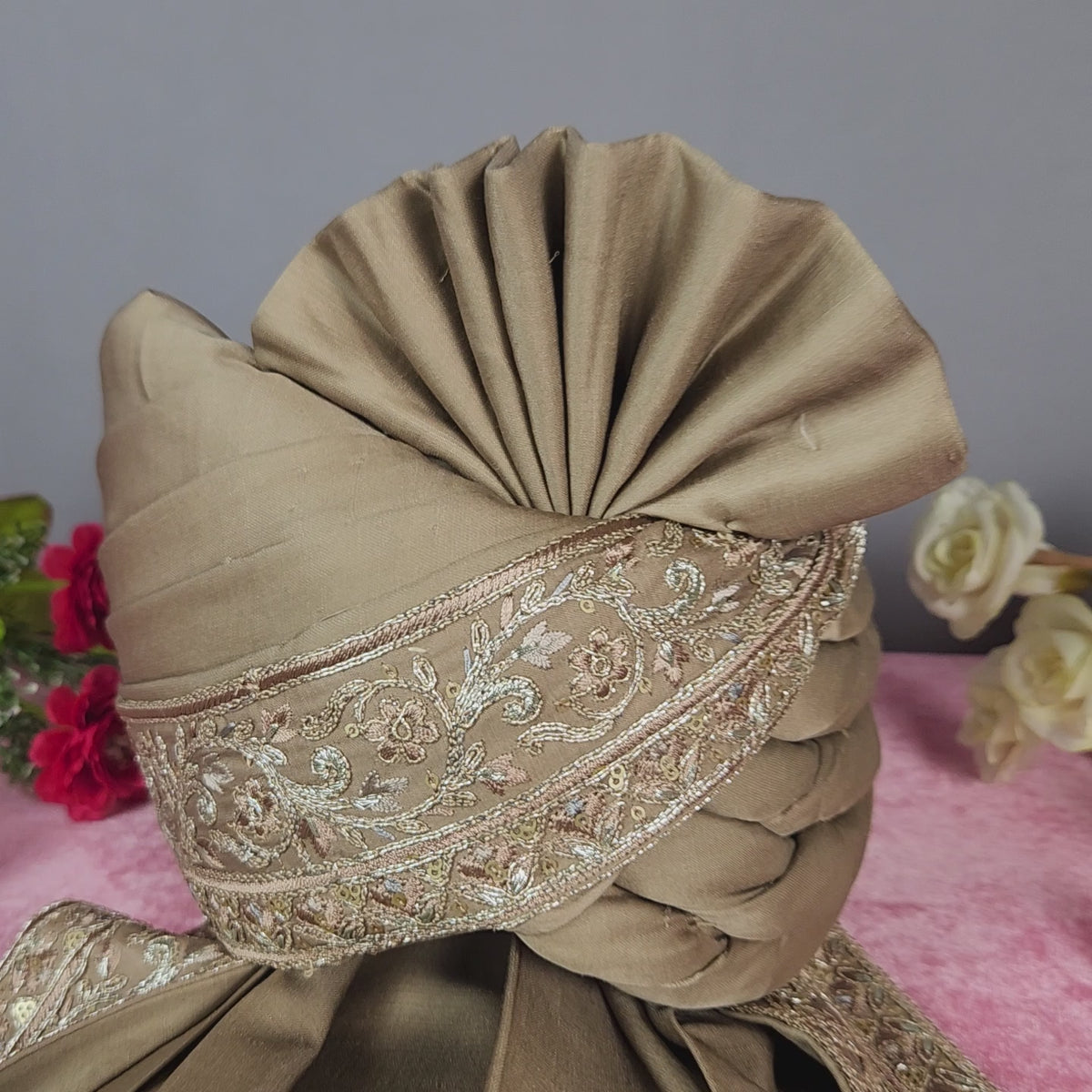 Golden Brown Groom Turban Shawl | Dupatta Safa Set For Men