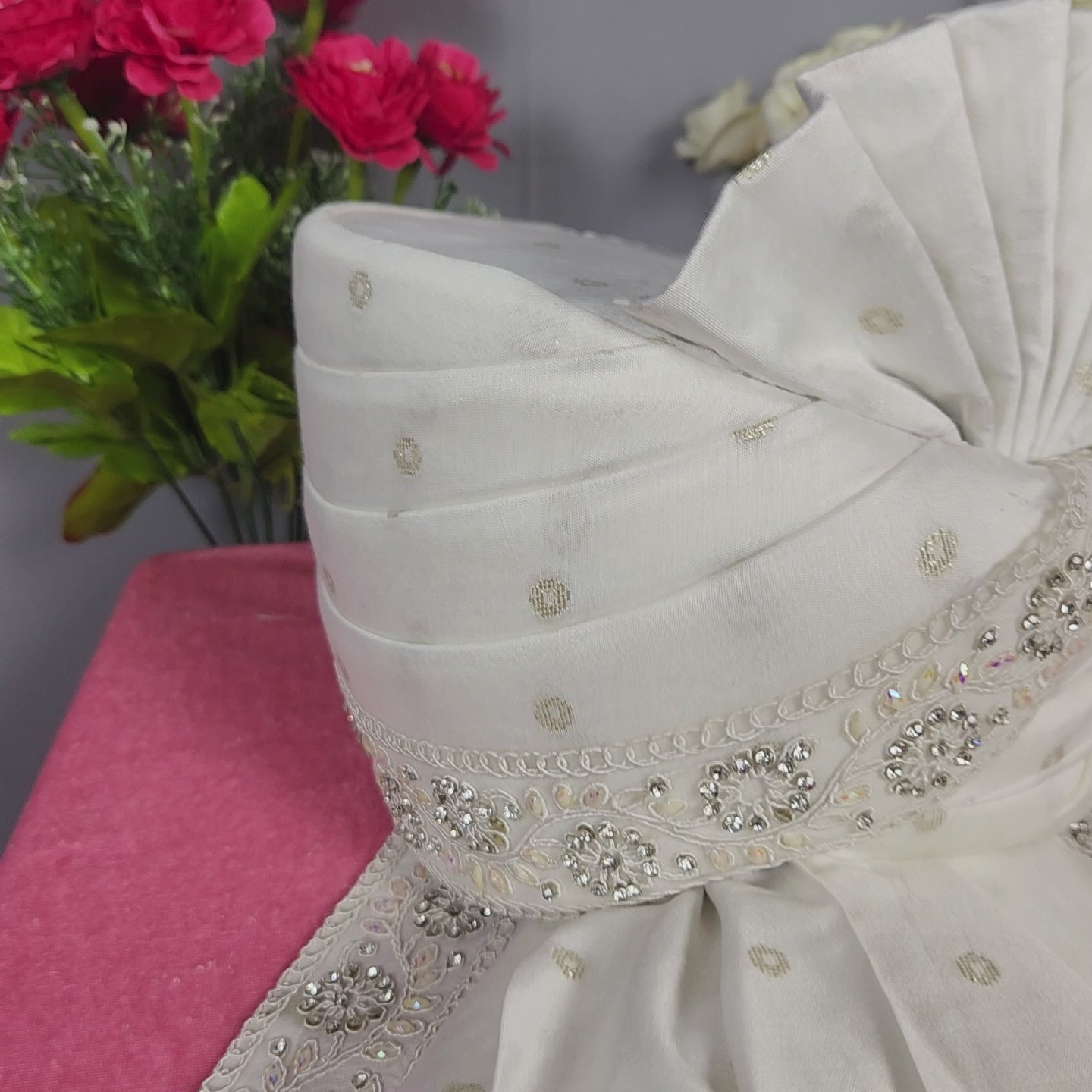 White Groom Turban Shawl With Zirconia Work | Dupatta Safa Set For Men