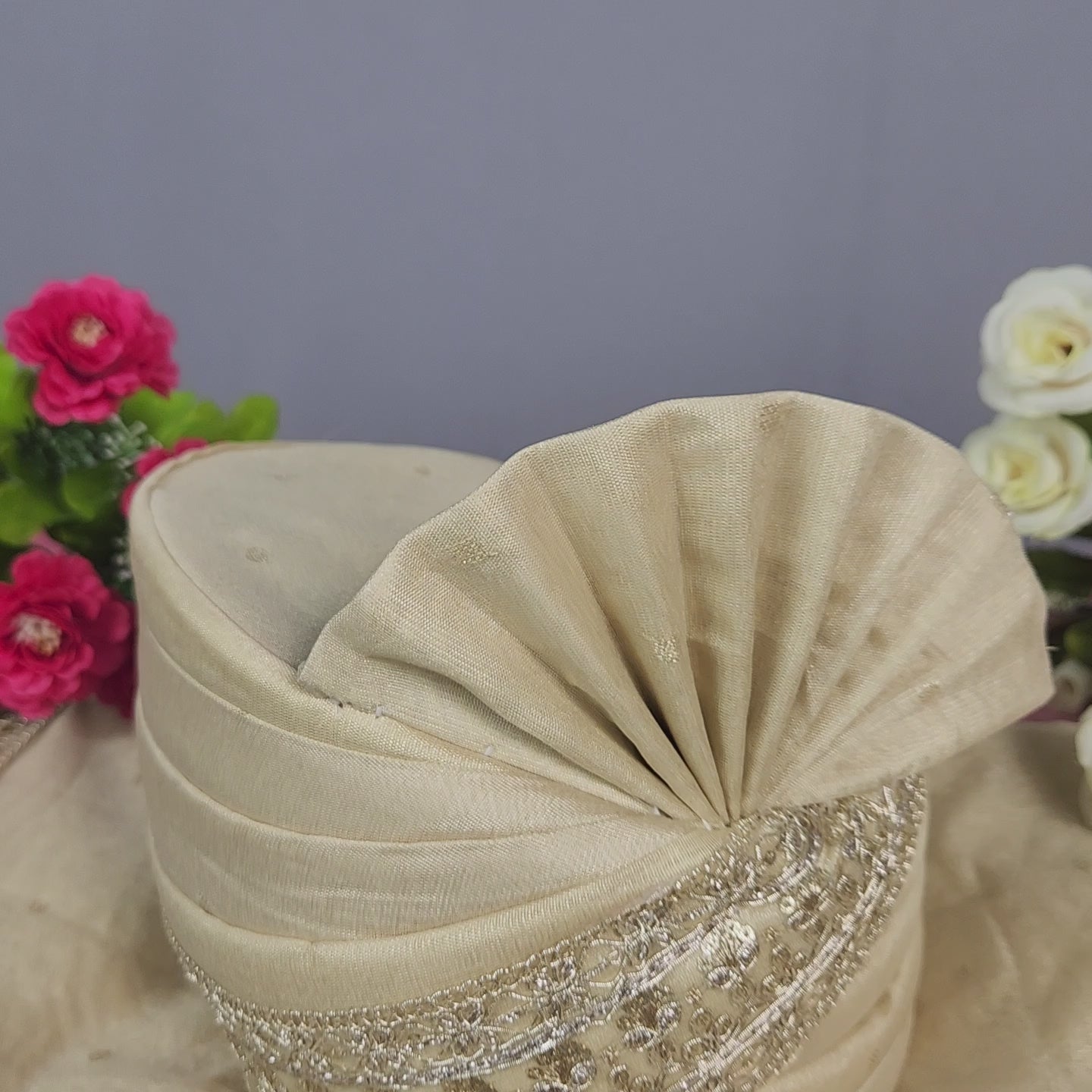 Light Golden Groom Turban Shawl Set 