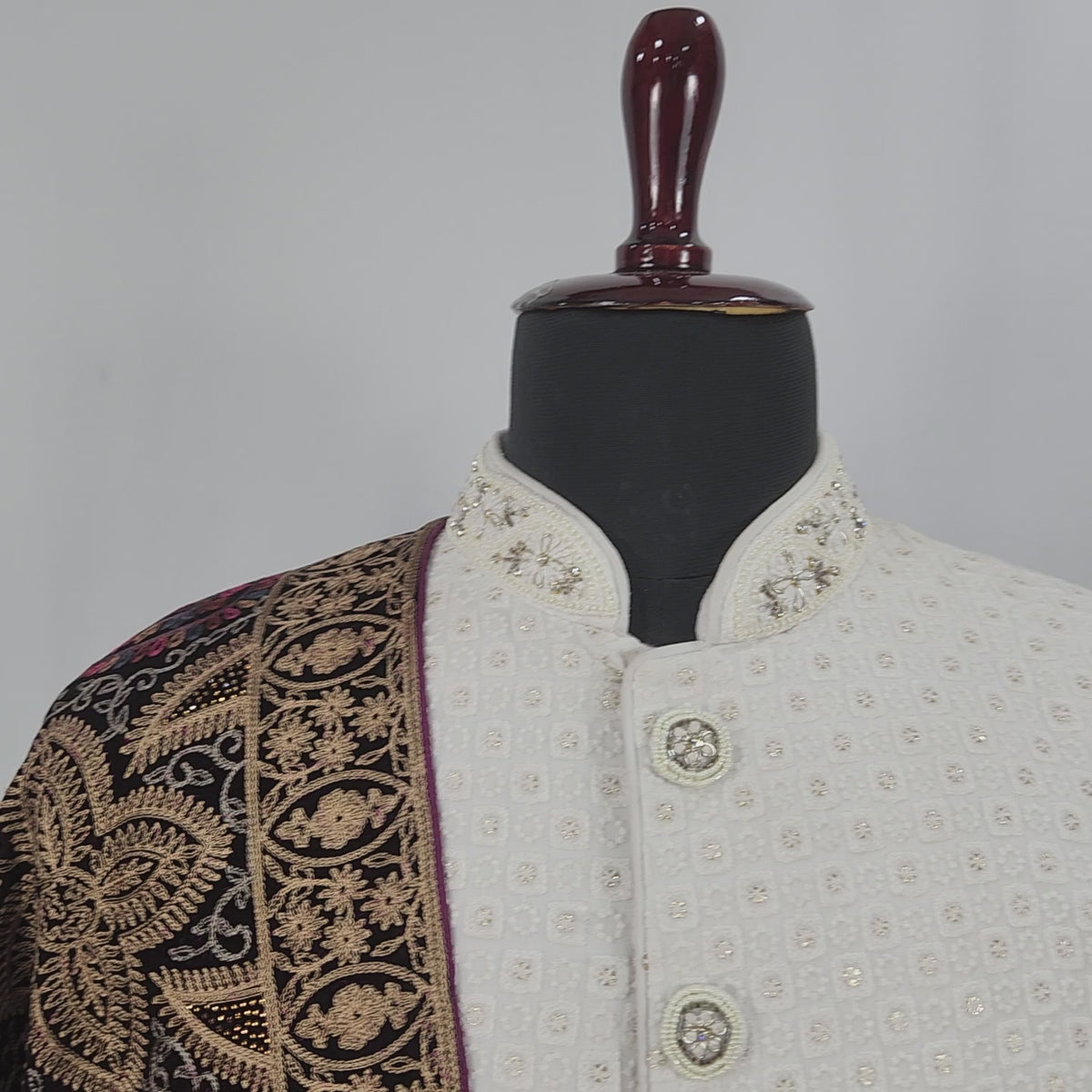 Maroon Groom Shawl - Multi Color Embroidery | Stole For Men