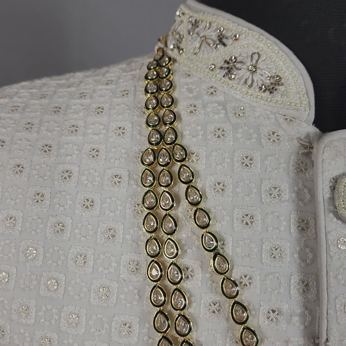Golden Red Diamond Necklace Groom | Wedding Mala For Sherwani