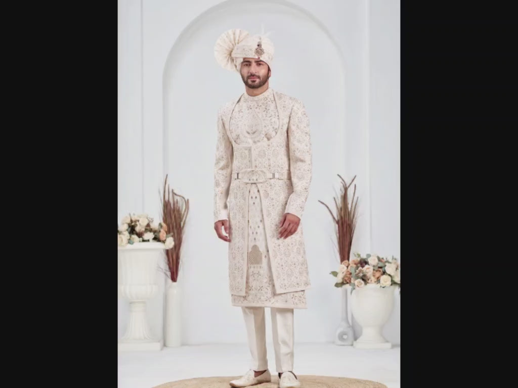 White Wedding Groom Sherwani - 2 Layer Kurta Design | Sherwani For Men