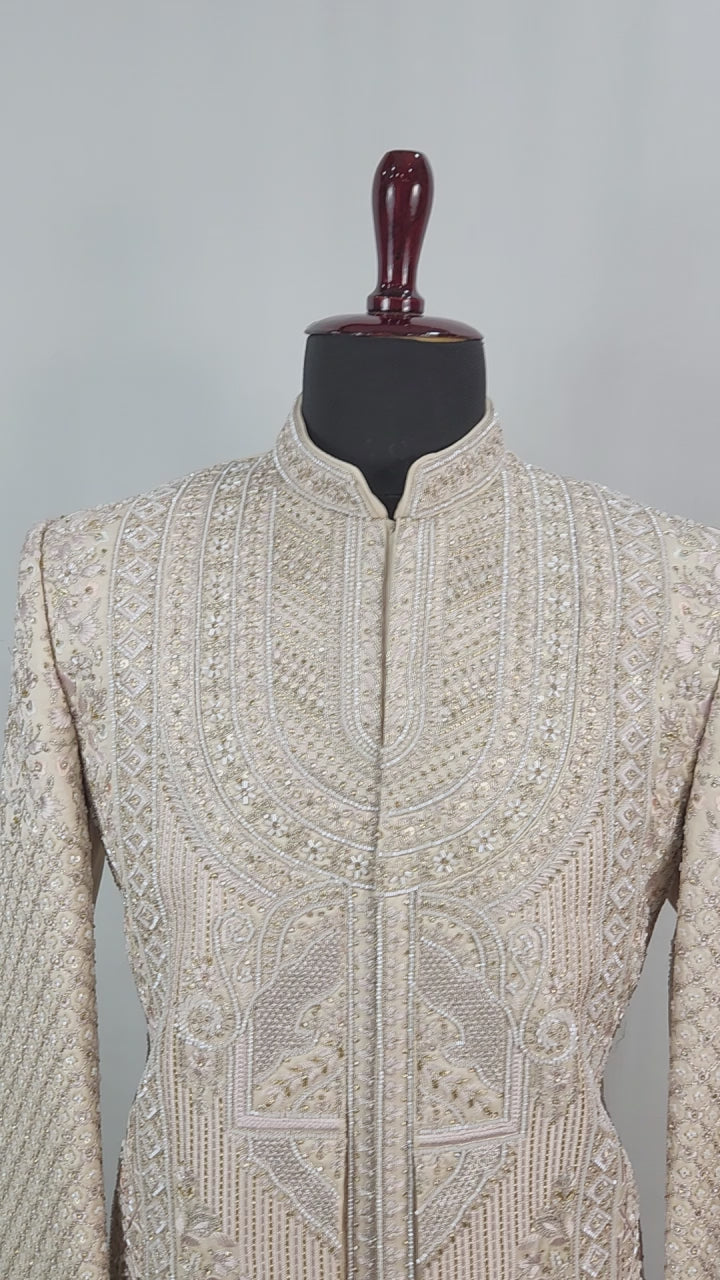 Rose Gold Wedding Groom Sherwani - 2 layer Beads Studded | Sherwani For Men