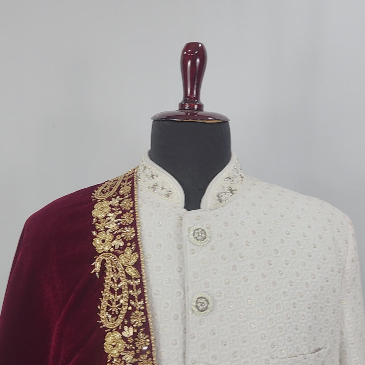 Red Groom Shawl - Zardozi Handwork | Shawl For Men