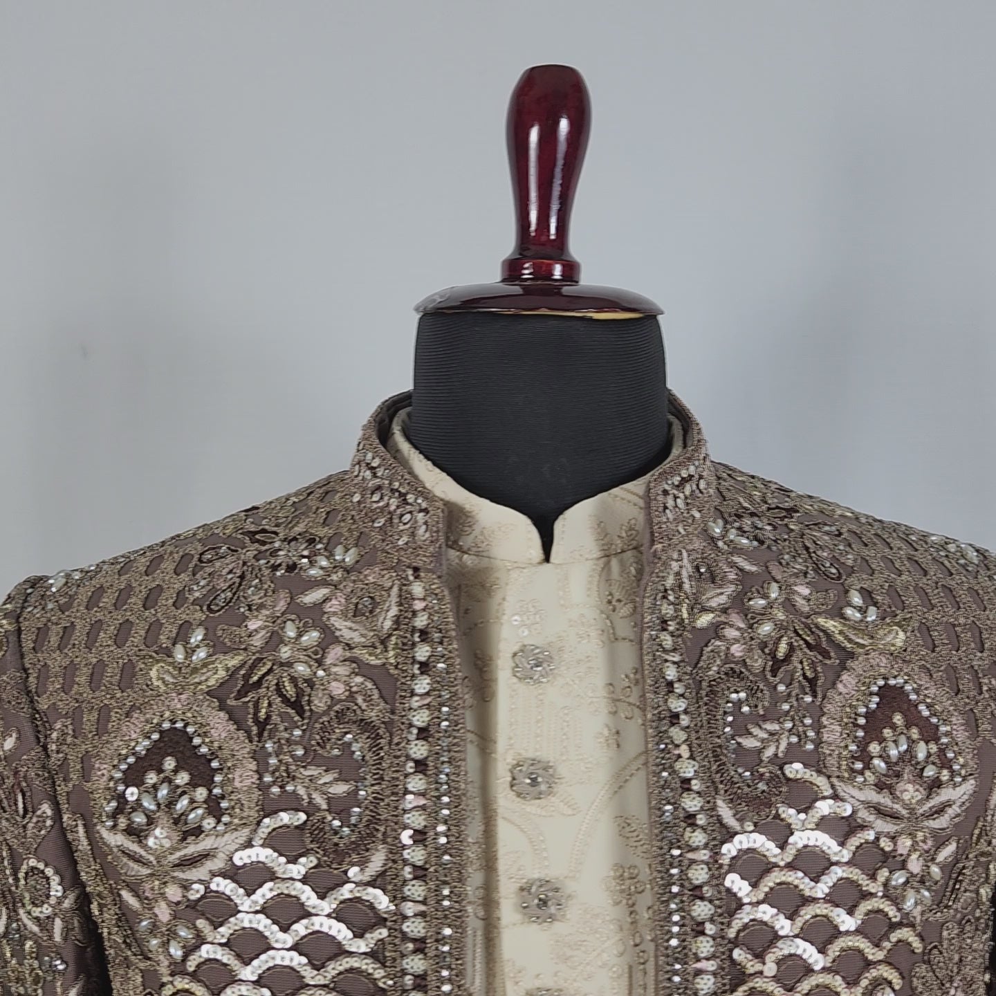 Champagne Beige Indo-Western Sherwani for Men | Indian Groom Wedding Outfit