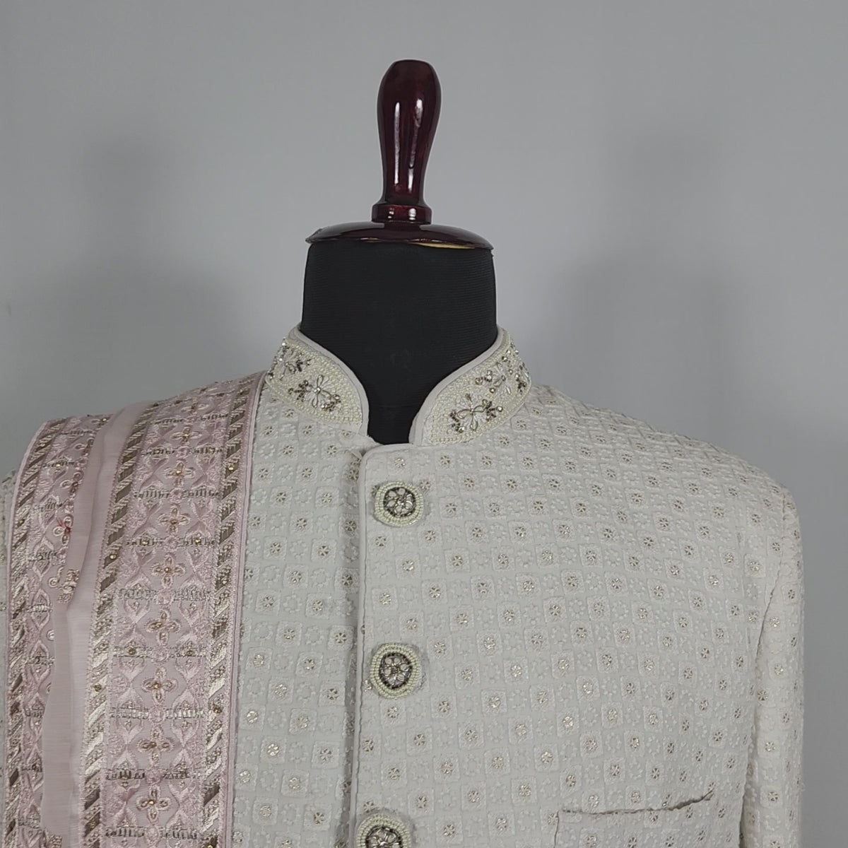 Pink Groom Shawl - Golden Sequin Work | Stole For Men