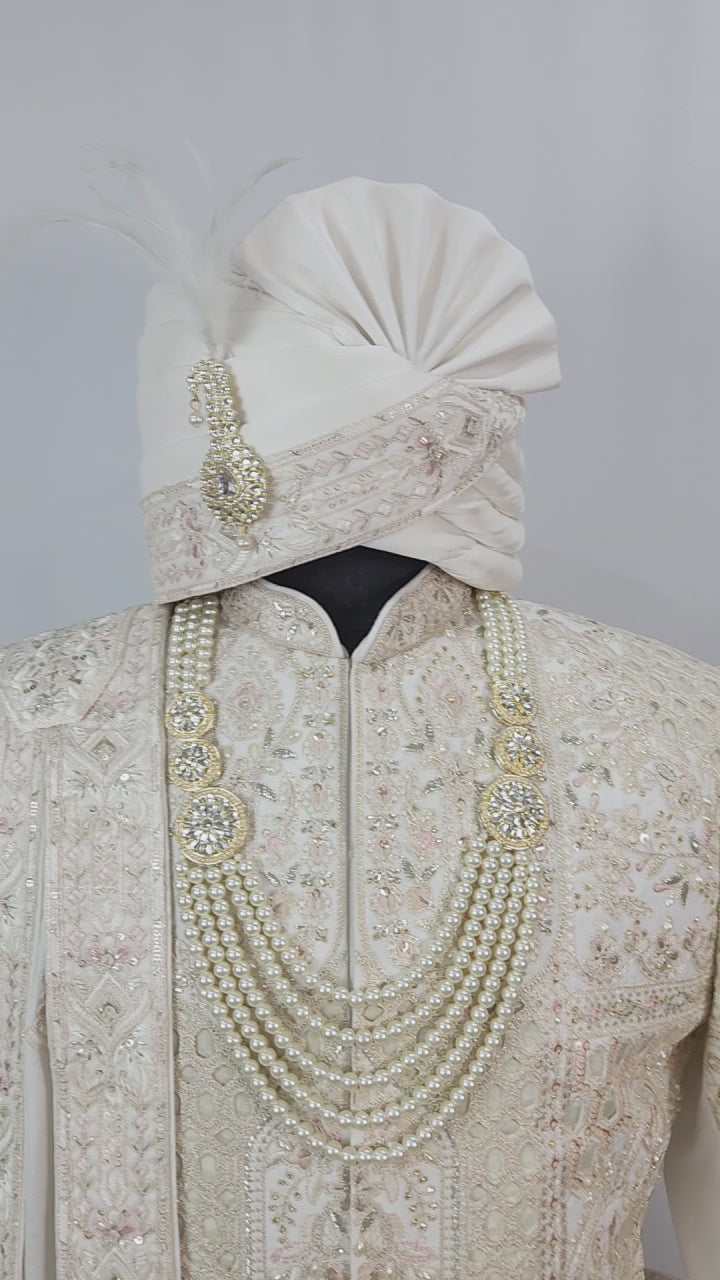 White Wedding Groom Sherwani - Laser Cut Work | Sherwani For Men