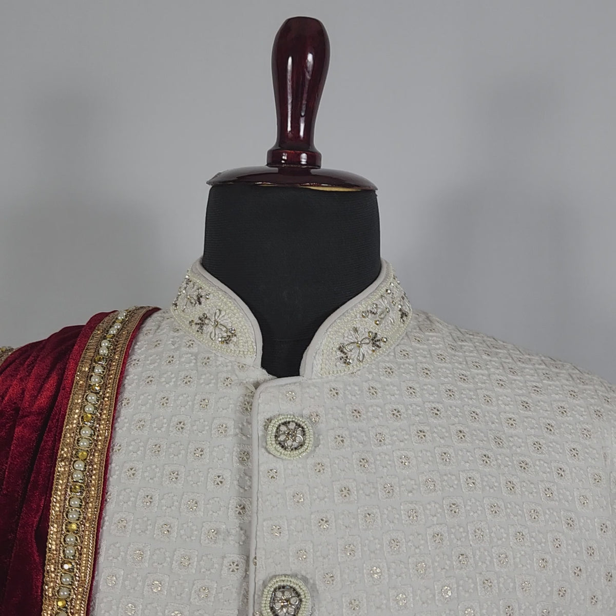 Red Groom Shawl - Golden Border | Stole For Men