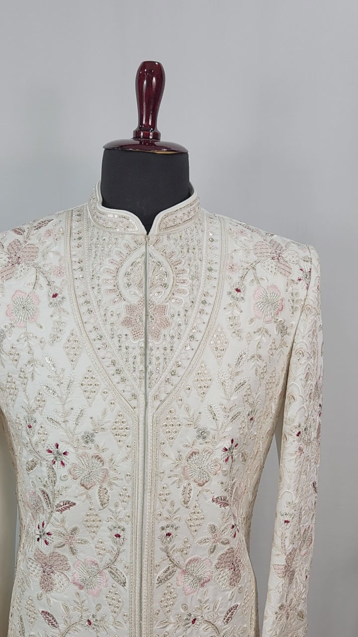 White Wedding Groom Sherwani - Layered Jacket Design | Sherwani For Men