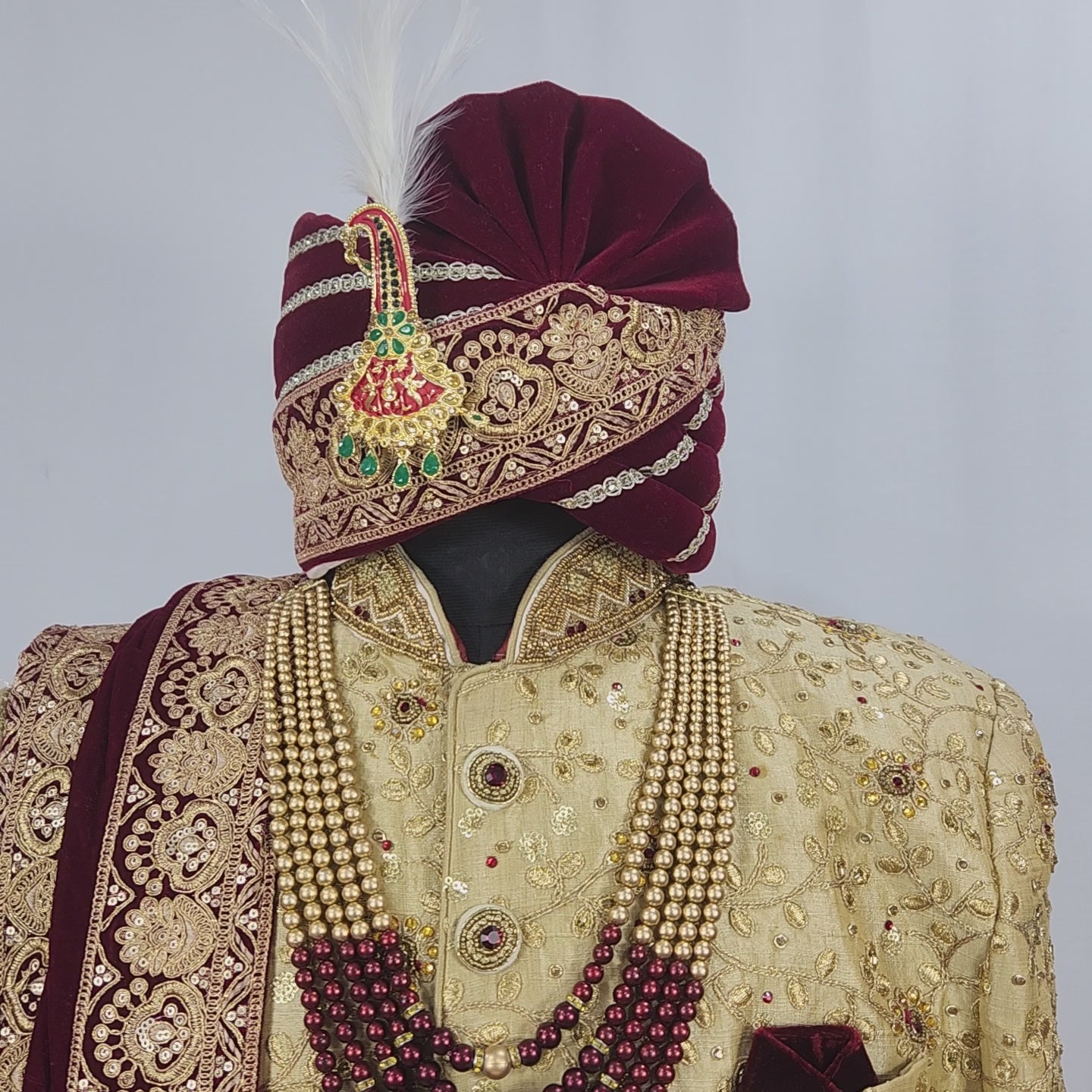 Golden Wedding Groom Sherwani - Red and Golden Stone | Sherwani For Men